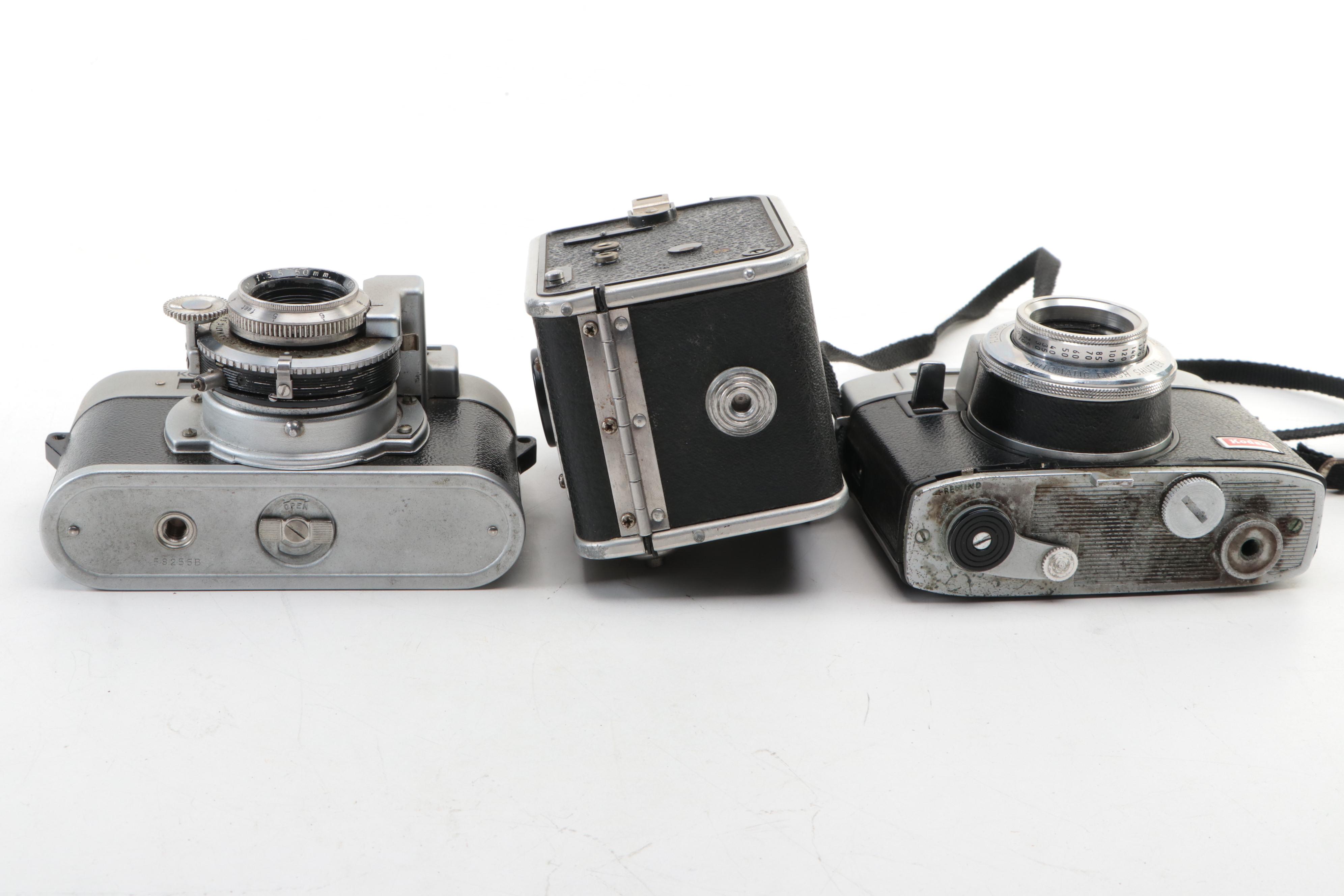 Kodak Duaflex, Kodak 35 and Automatic 35F Cameras With Ektron II Flash