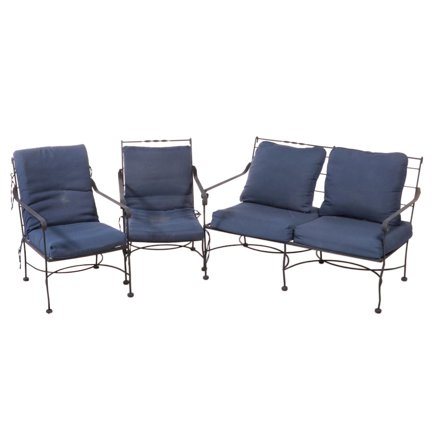 Hampton Bay Wrought Metal Three-Piece Patio Settee and Lounge Chairs