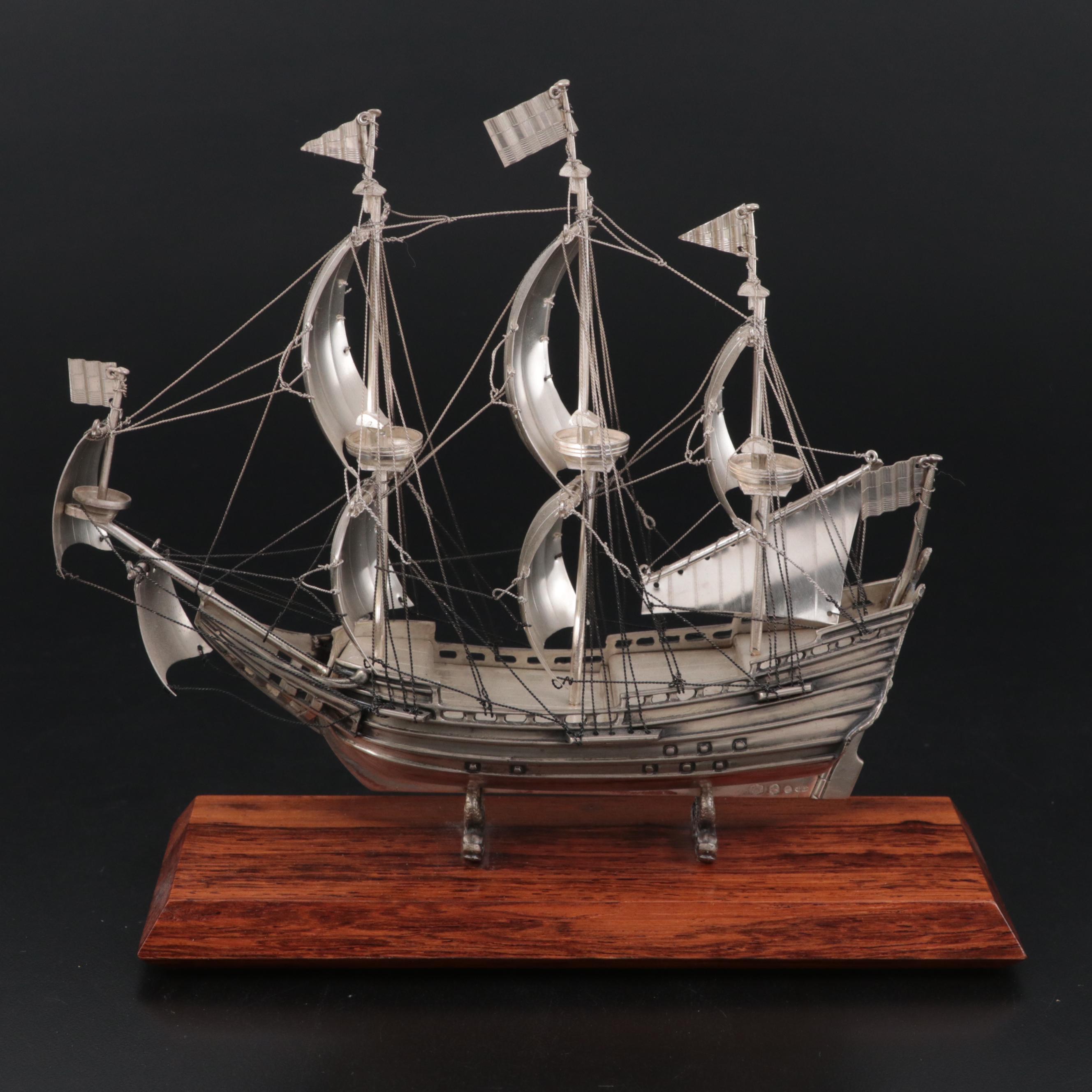 H. Hooykaas Dutch 833 Silver Three-Masted Model Ship, 1959