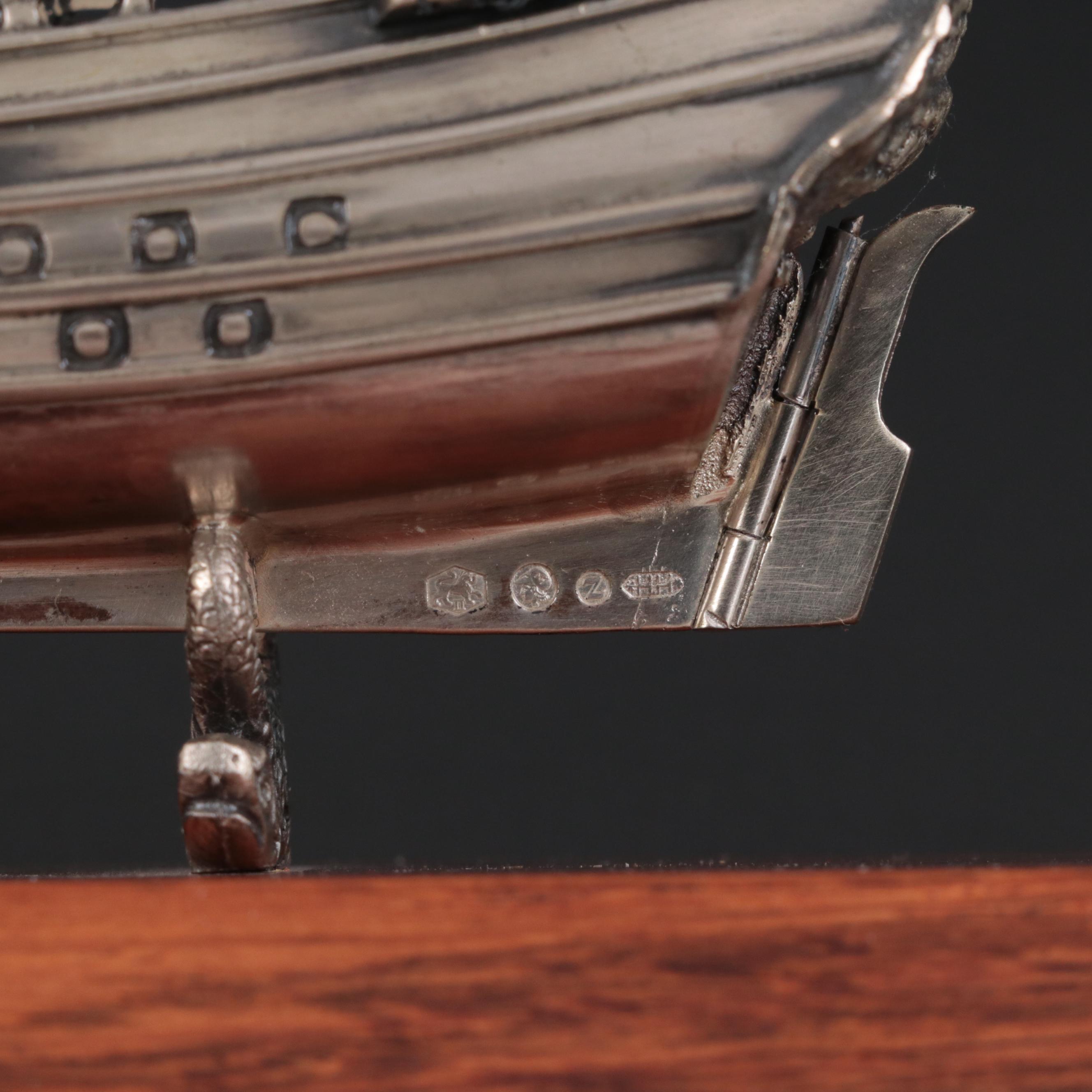 H. Hooykaas Dutch 833 Silver Three-Masted Model Ship, 1959