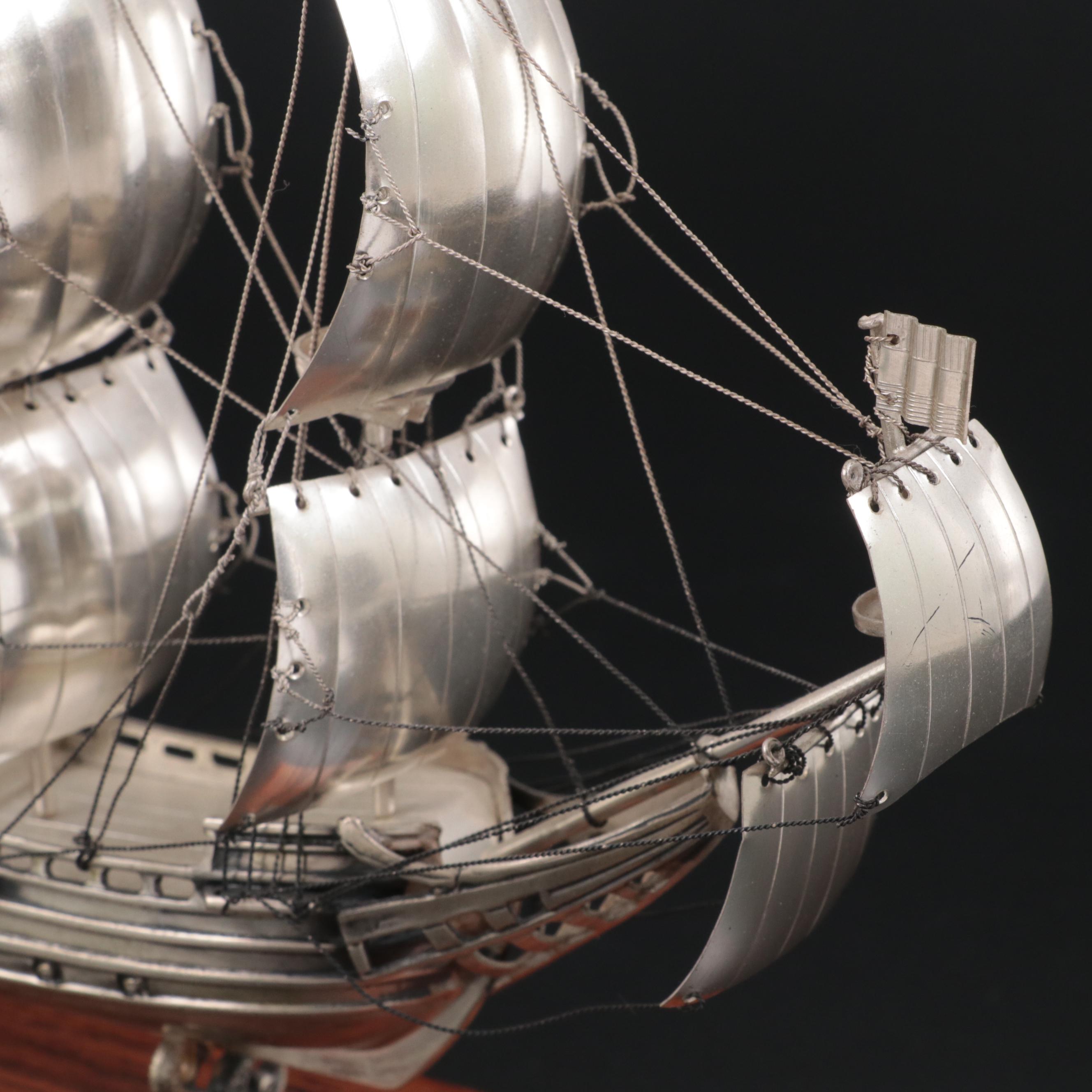 H. Hooykaas Dutch 833 Silver Three-Masted Model Ship, 1959