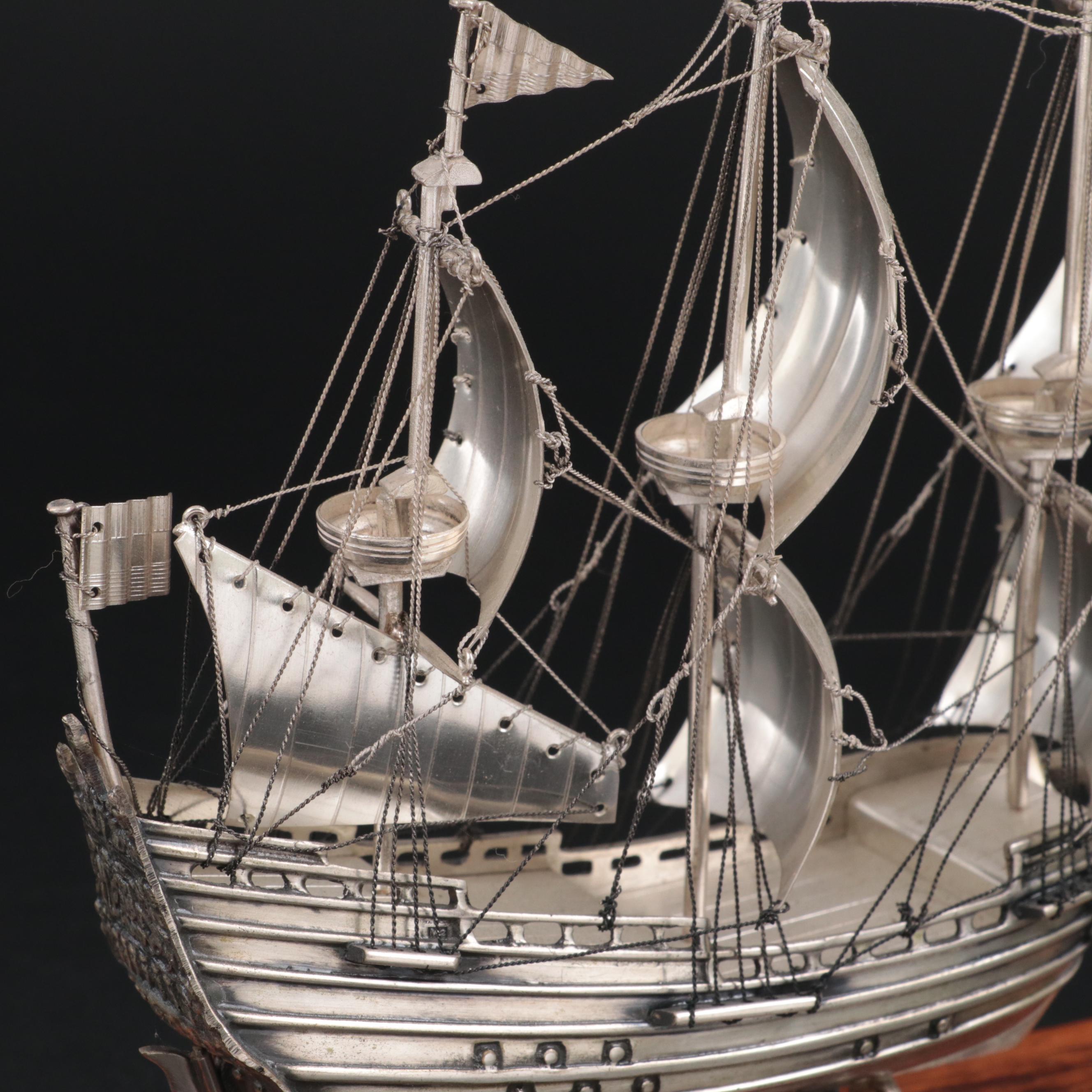 H. Hooykaas Dutch 833 Silver Three-Masted Model Ship, 1959