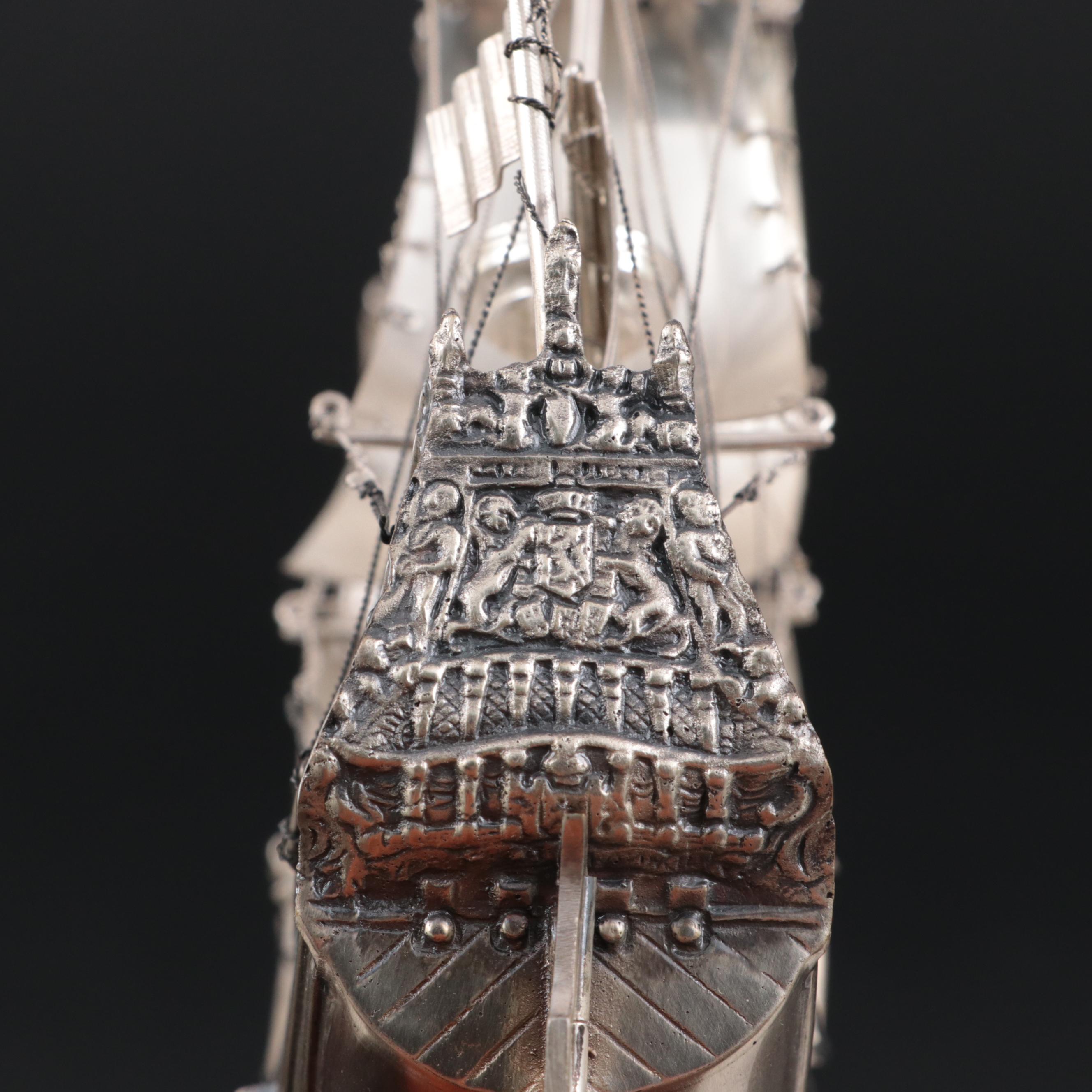 H. Hooykaas Dutch 833 Silver Three-Masted Model Ship, 1959