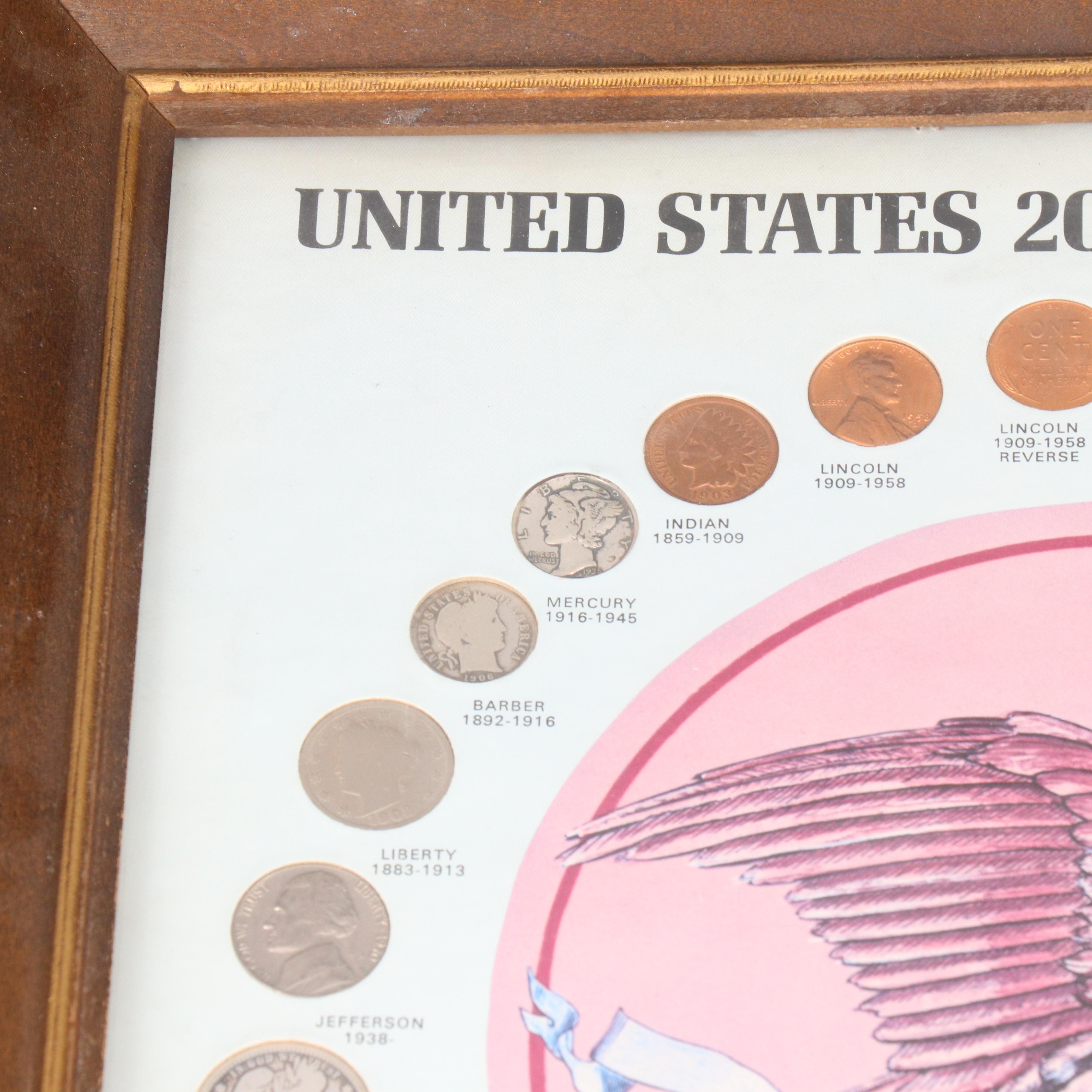 Framed "United States 20th Century Coins" Type Coin Collection