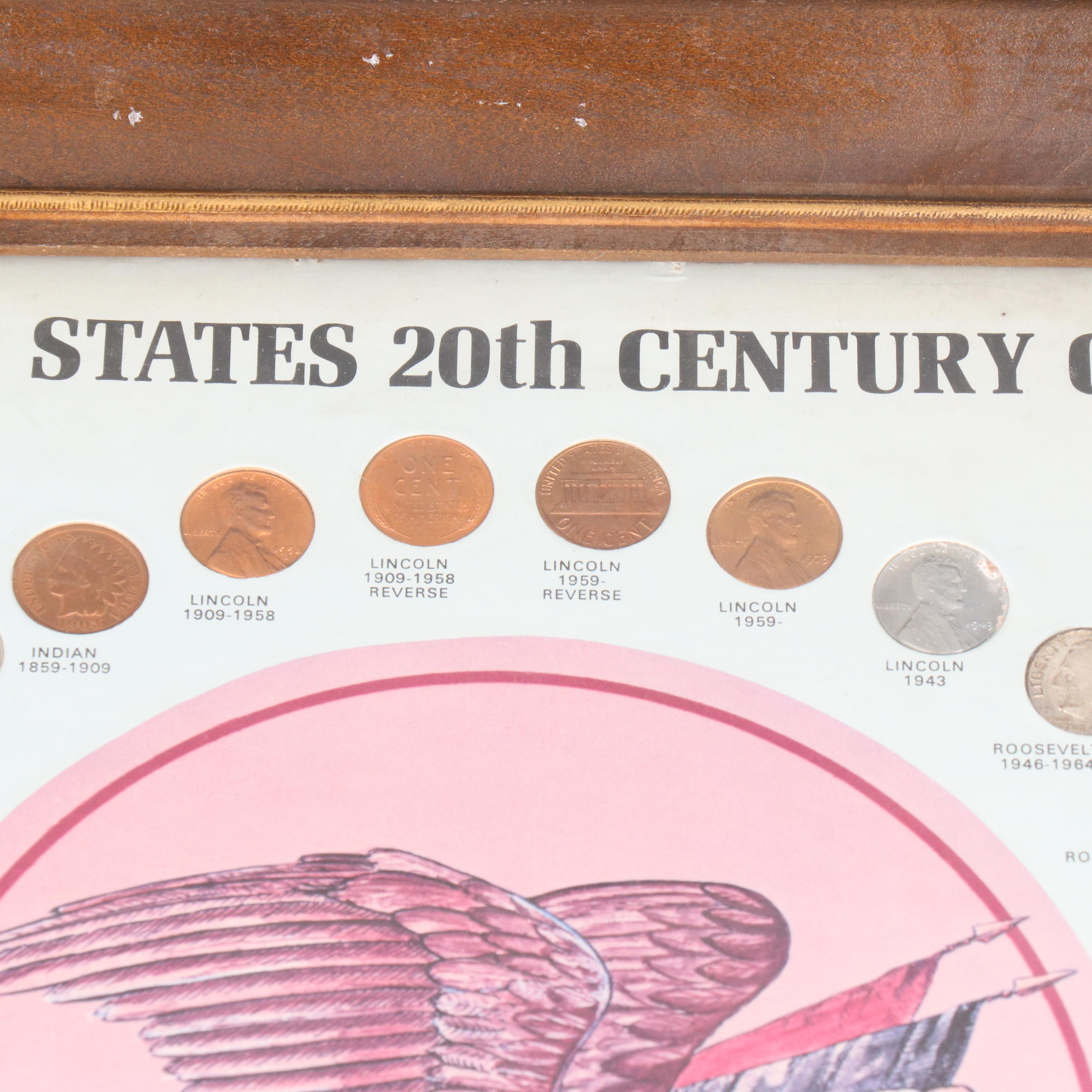 Framed "United States 20th Century Coins" Type Coin Collection