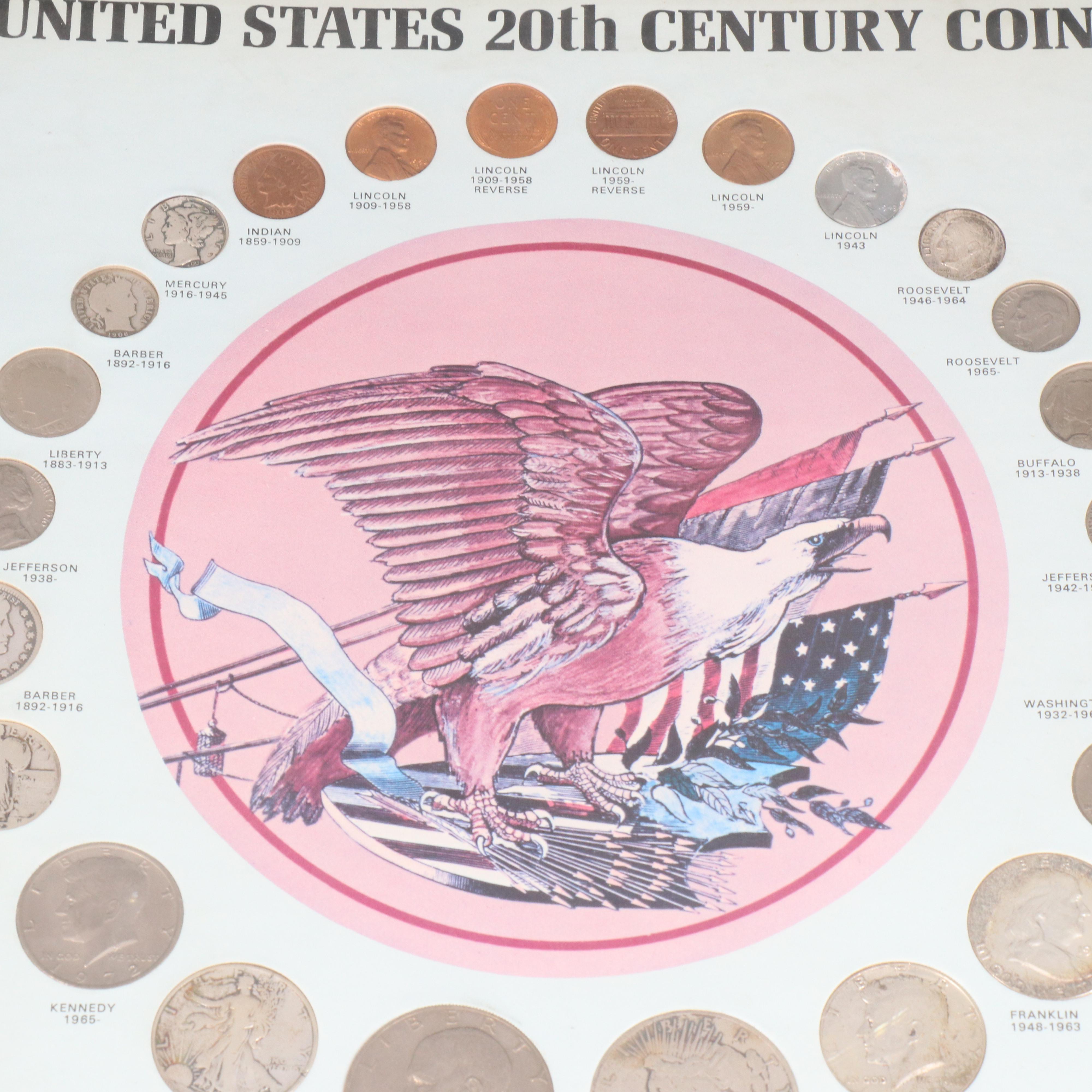Framed "United States 20th Century Coins" Type Coin Collection