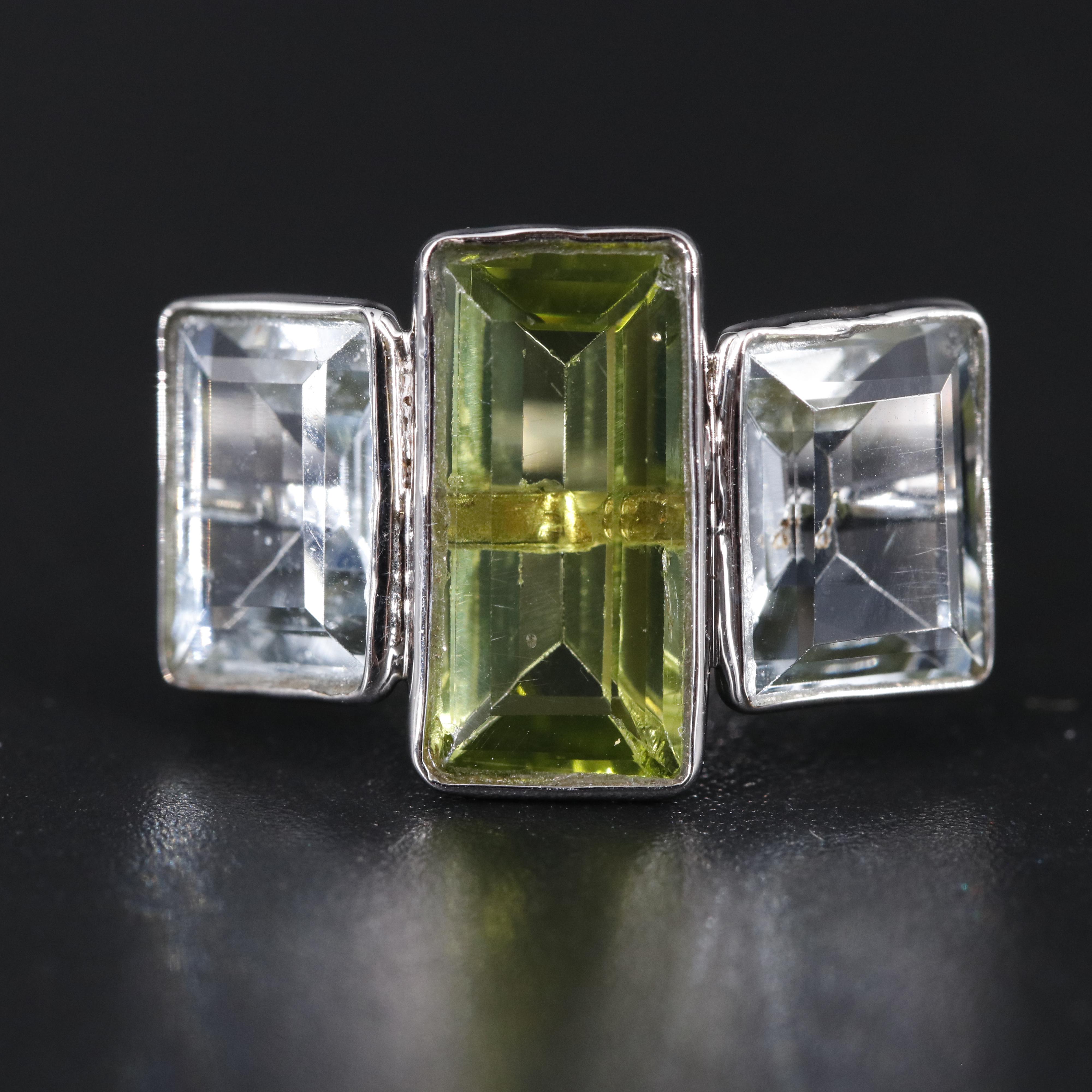 14K Peridot and Aquamarine Ring