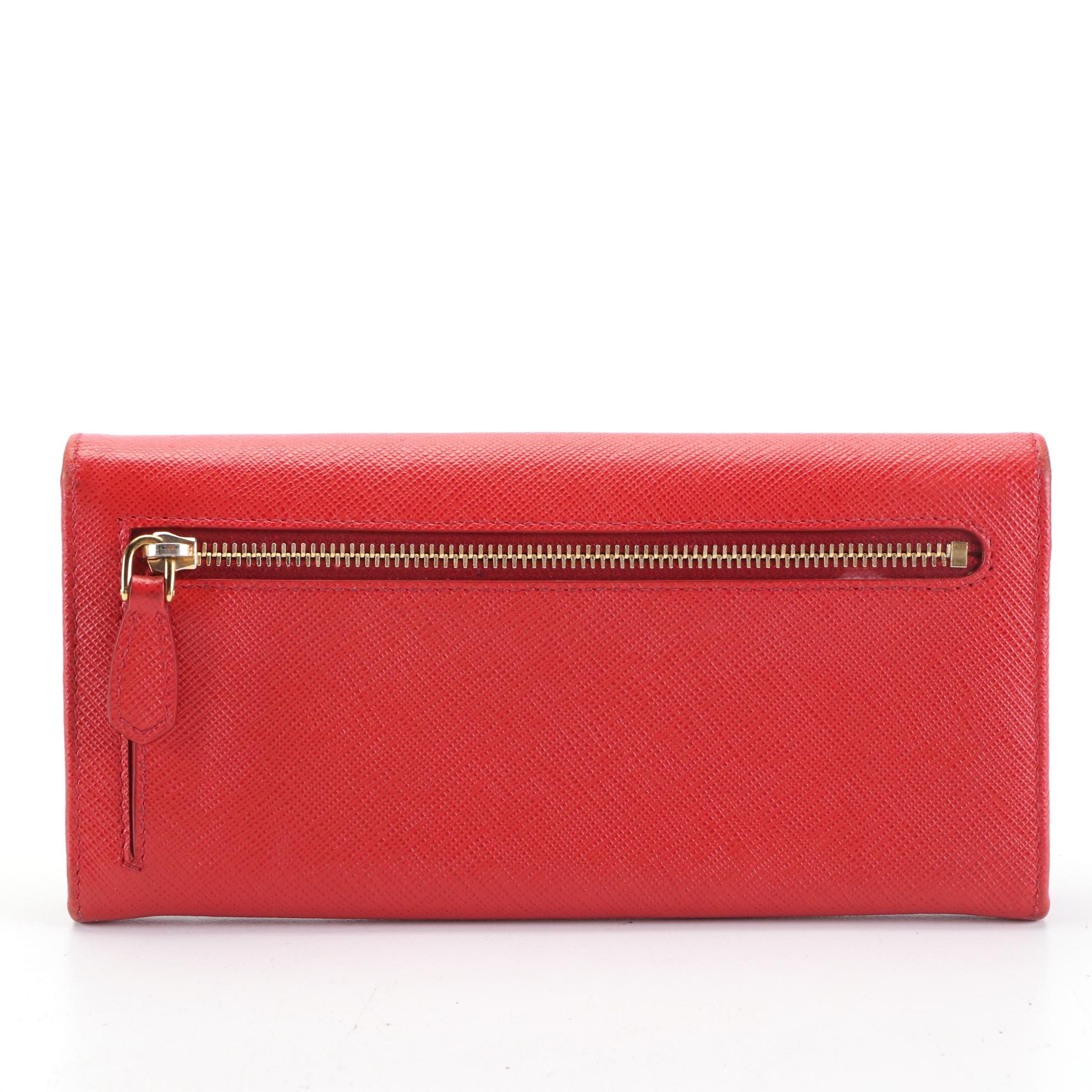 Prada Long Wallet in Red Saffiano Leather