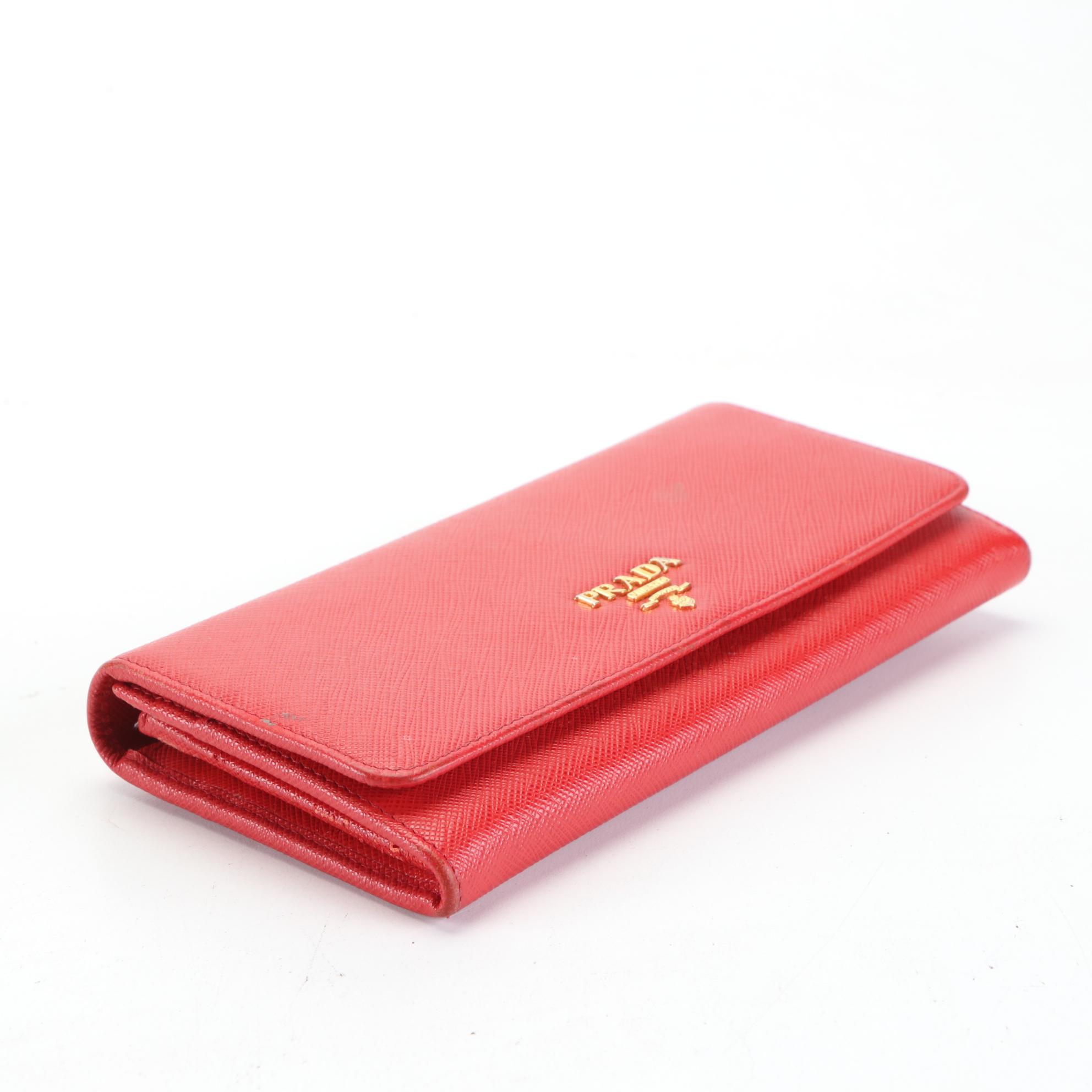 Prada Long Wallet in Red Saffiano Leather