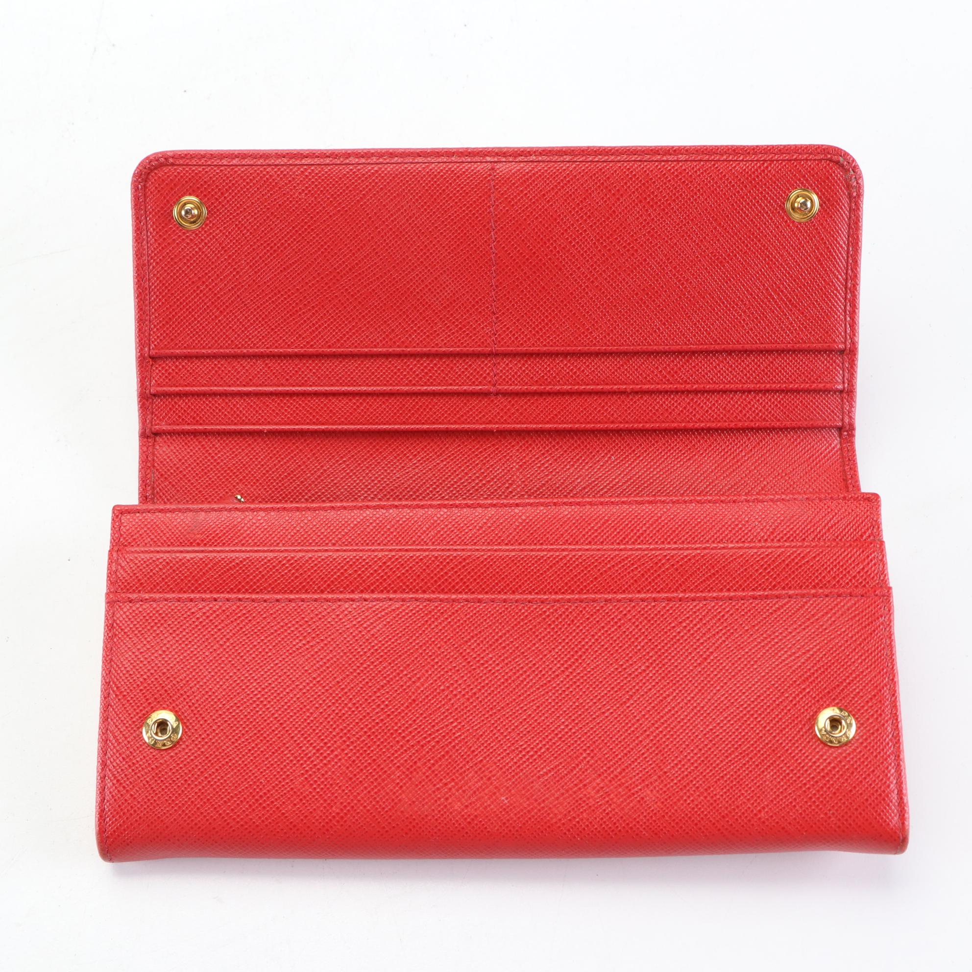 Prada Long Wallet in Red Saffiano Leather