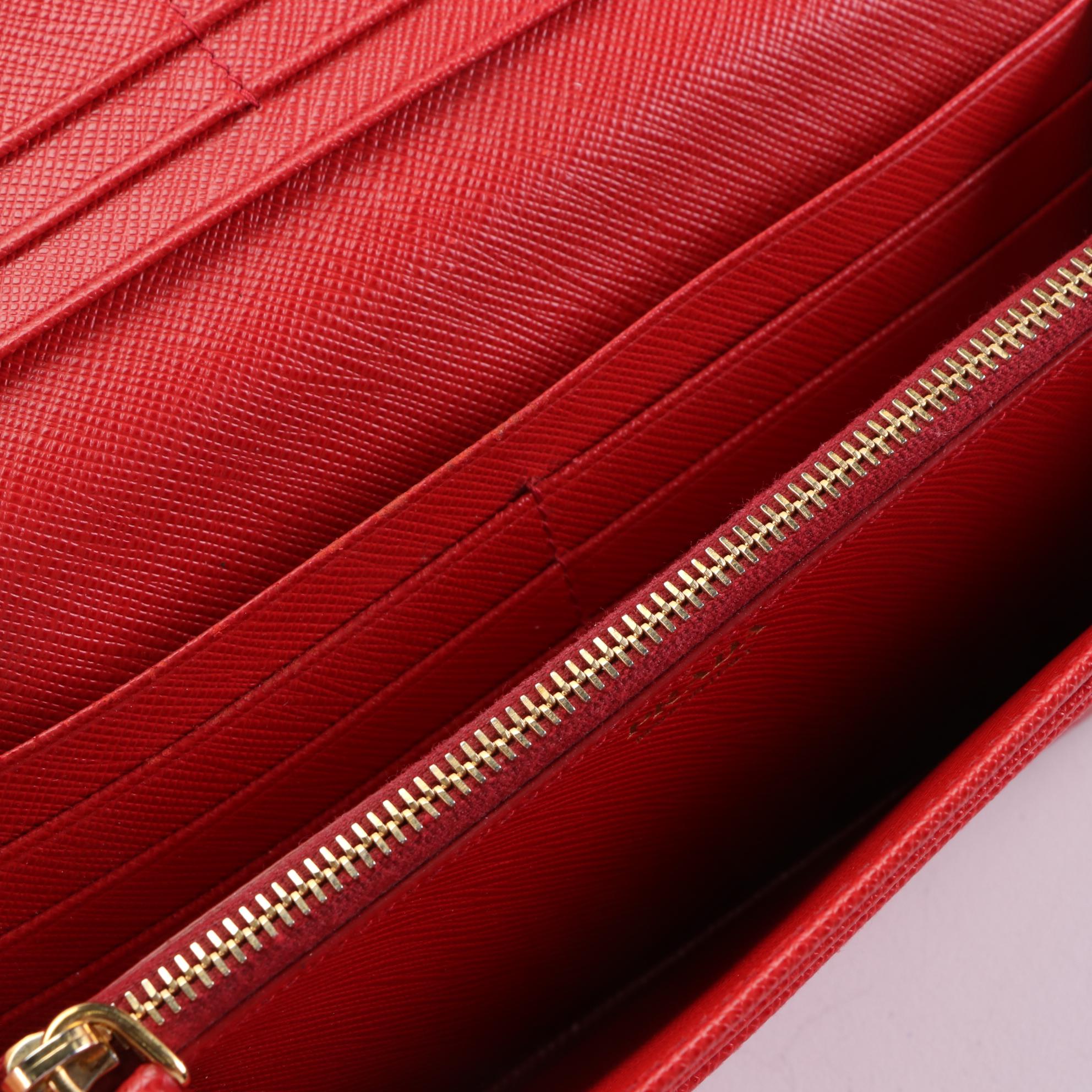 Prada Long Wallet in Red Saffiano Leather