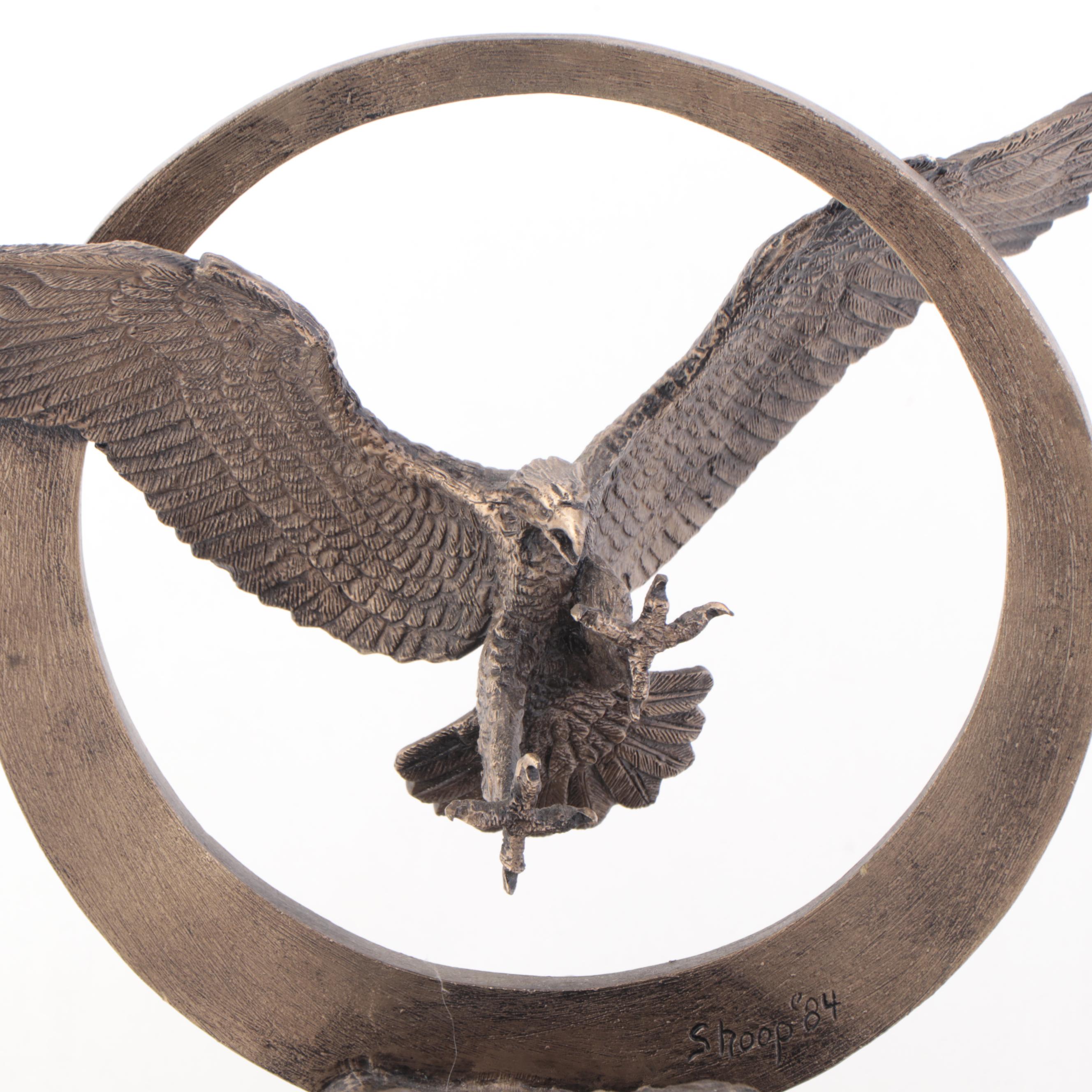 Wally Shoop Bronze Sculpture of Eagle in Flight, 1984