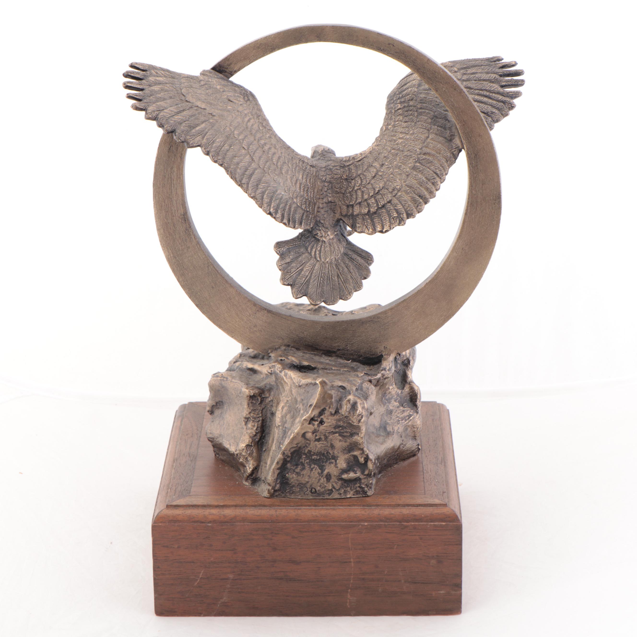 Wally Shoop Bronze Sculpture of Eagle in Flight, 1984