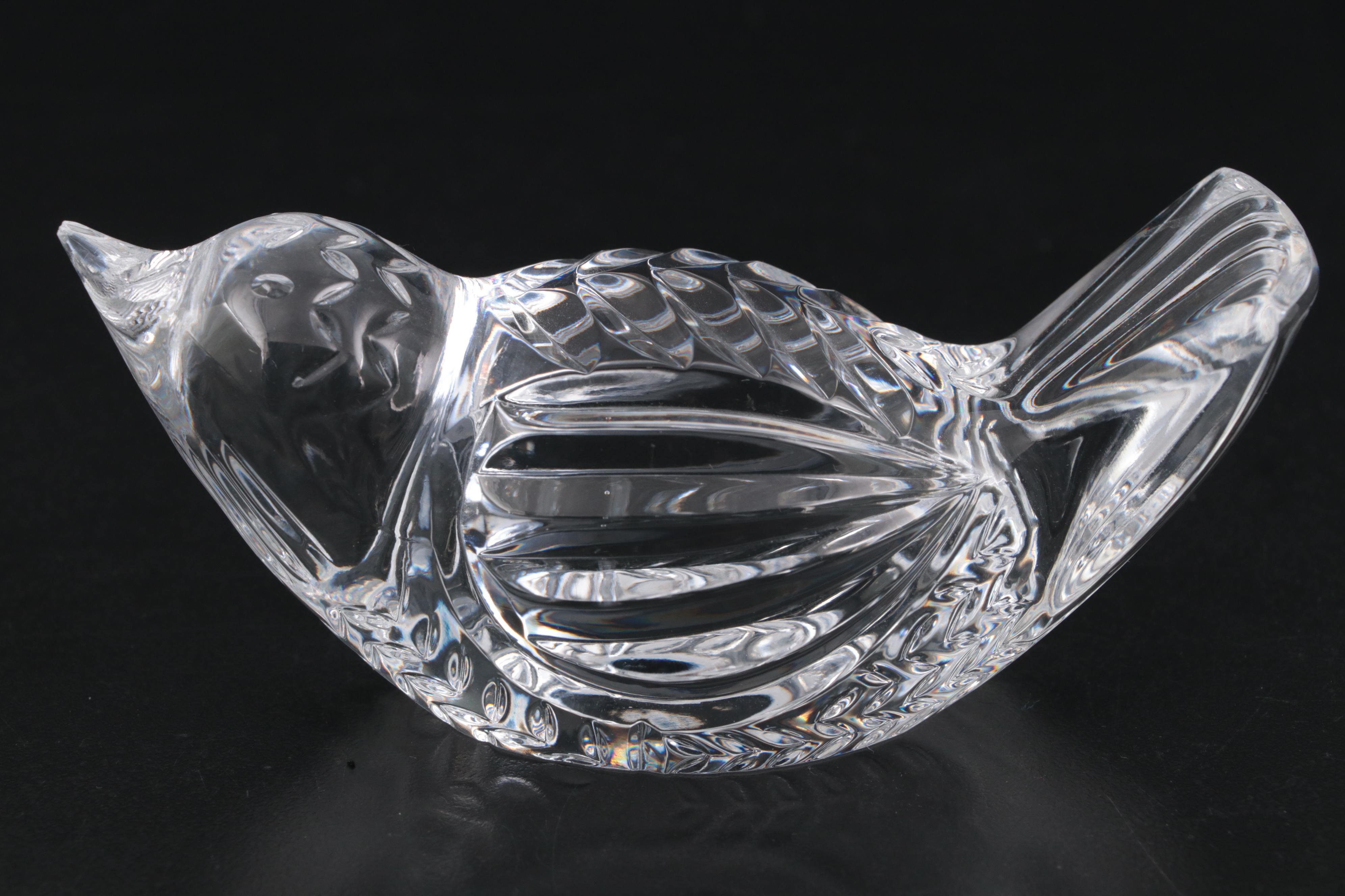 Mats Jonasson Crystal Fish and Waterford Crystal "Bird" Paperweights