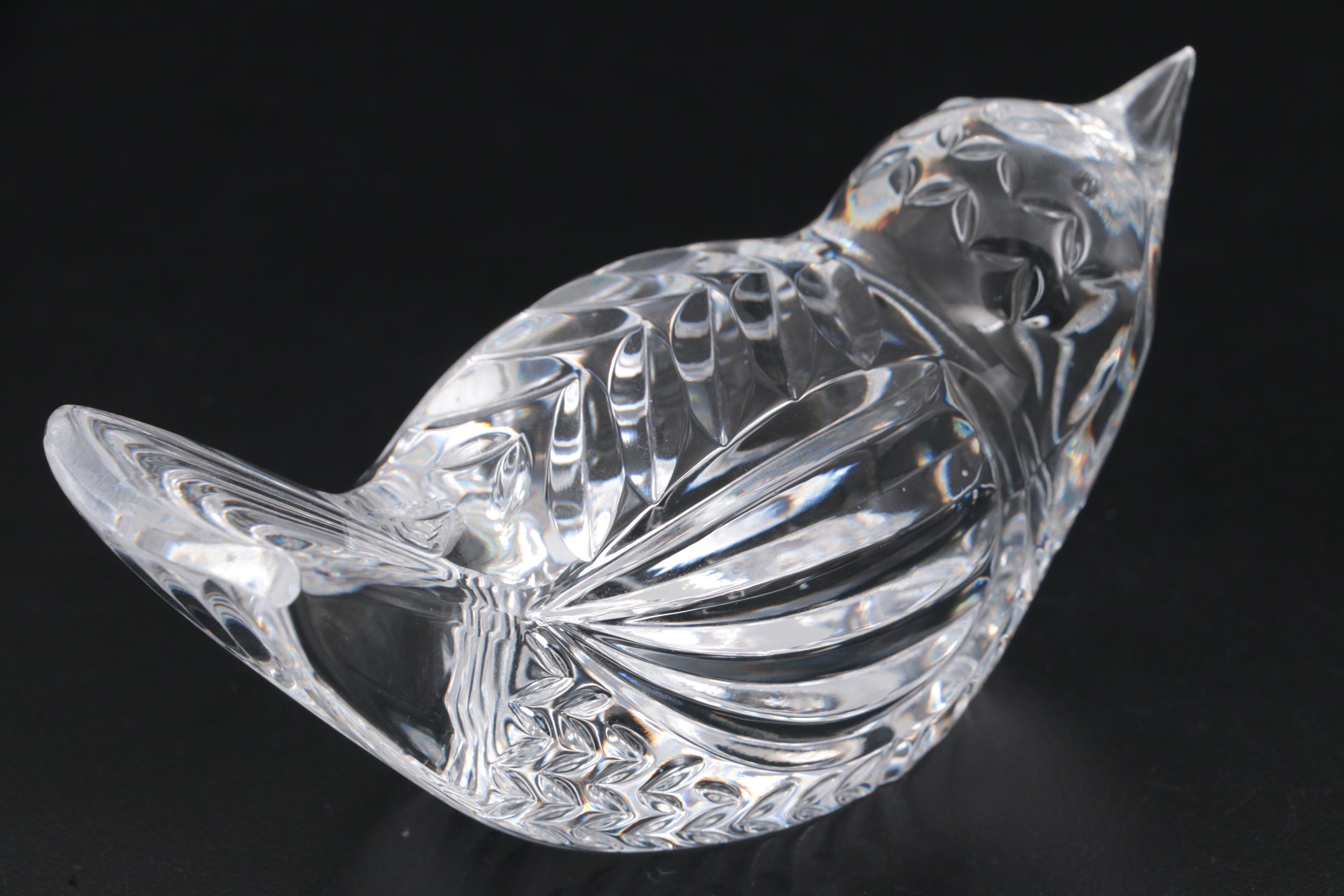 Mats Jonasson Crystal Fish and Waterford Crystal "Bird" Paperweights