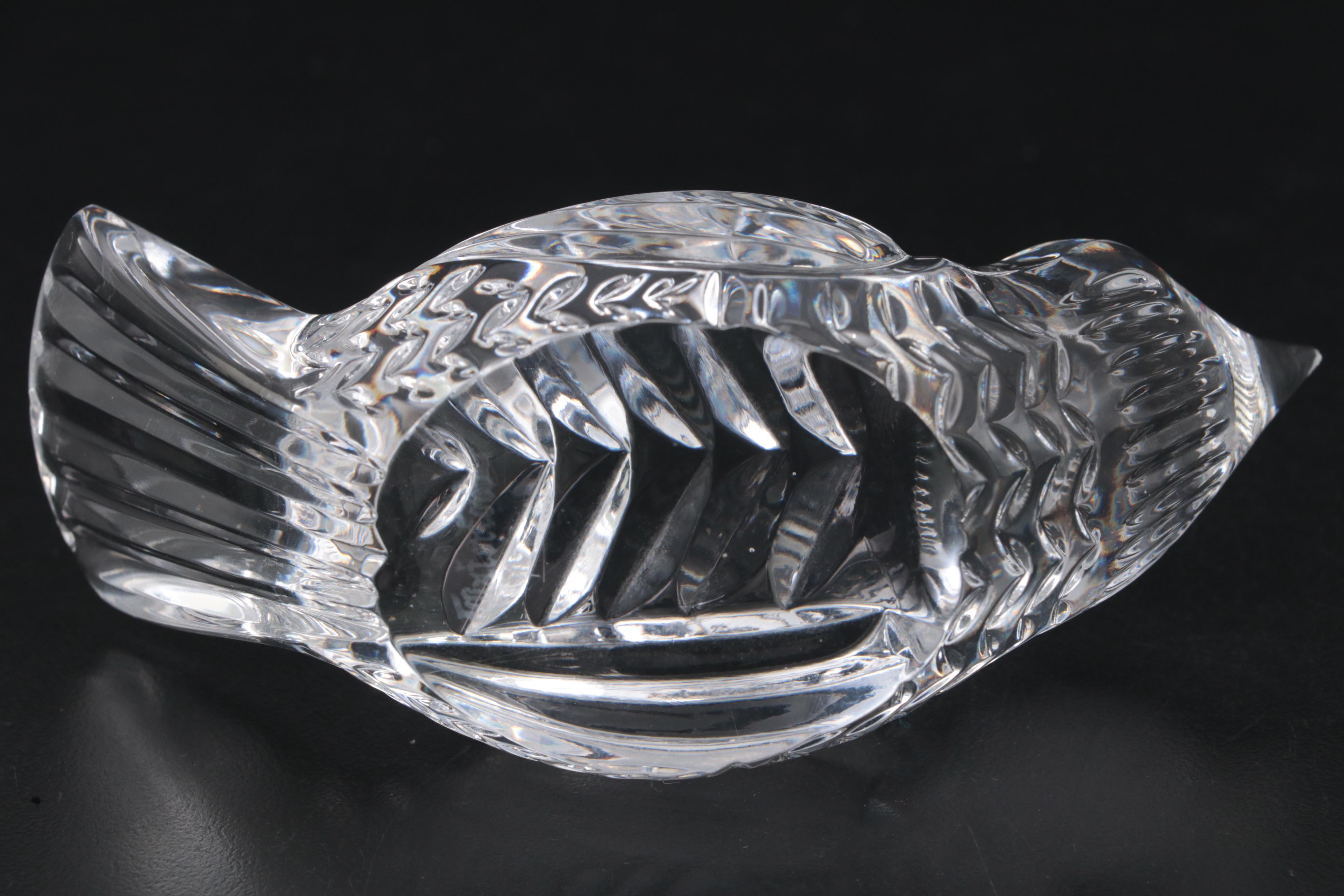 Mats Jonasson Crystal Fish and Waterford Crystal "Bird" Paperweights