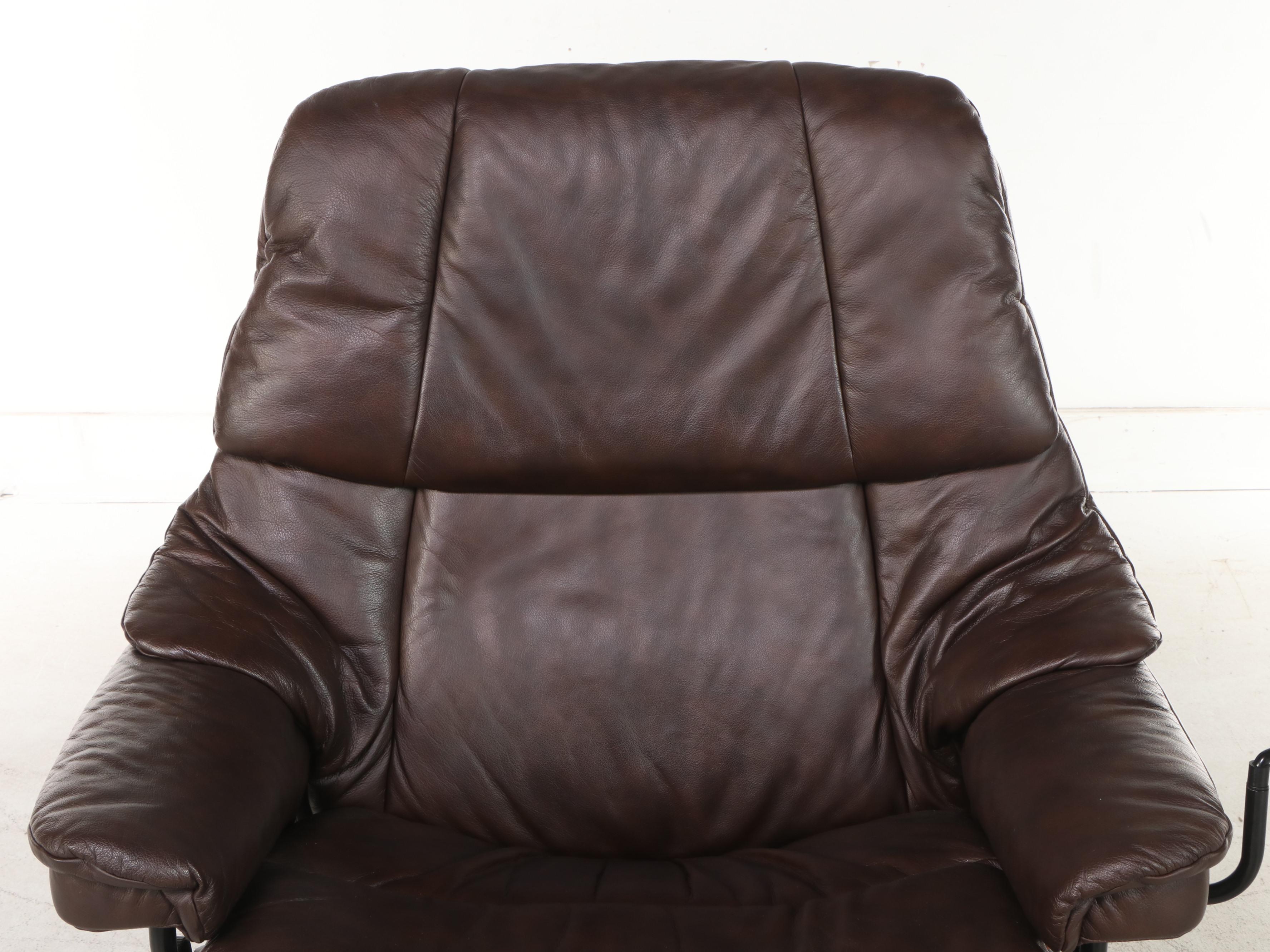 Ekornes Reclining Leather Lounge Chair with Swing-Arm Table and Ottoman