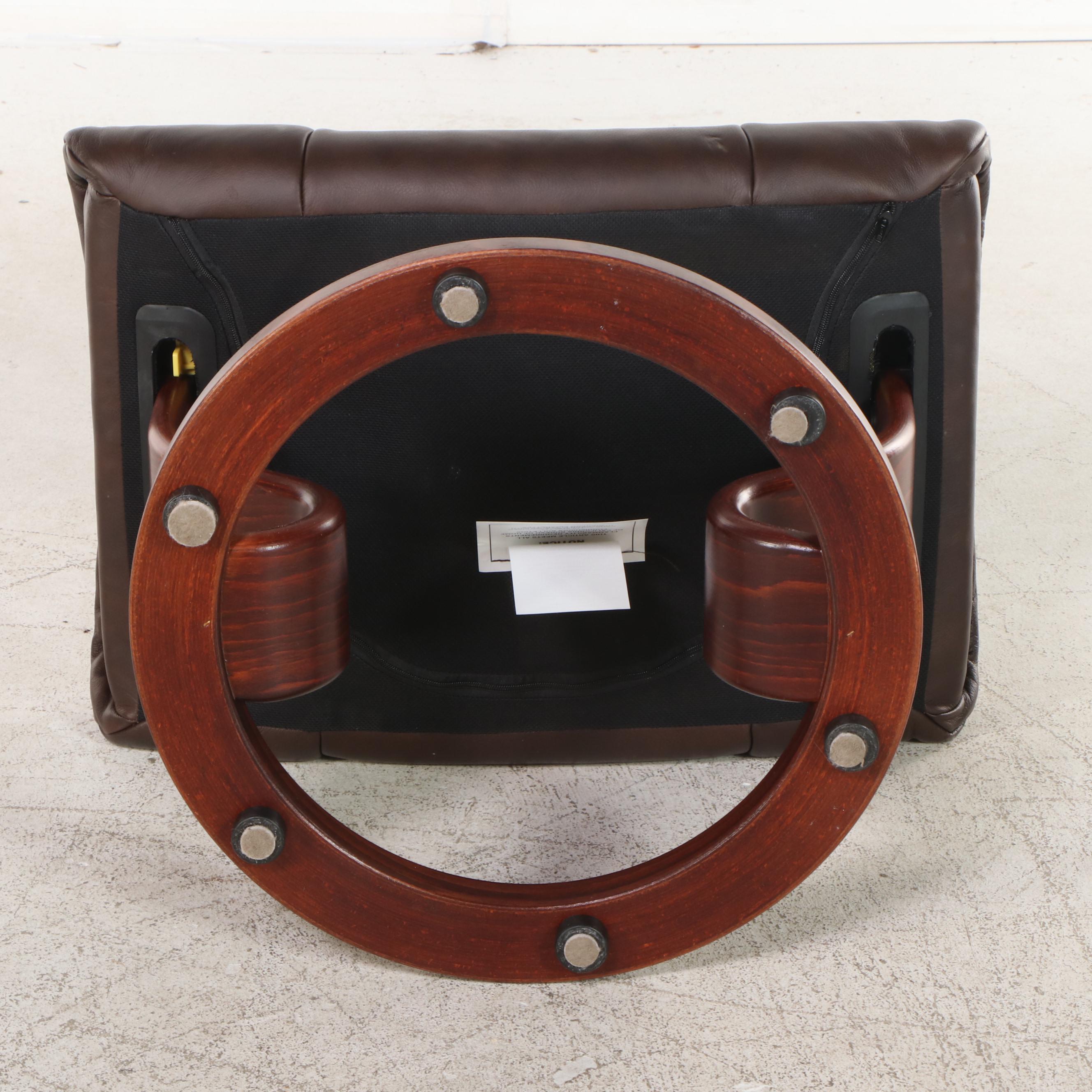 Ekornes Reclining Leather Lounge Chair with Swing-Arm Table and Ottoman