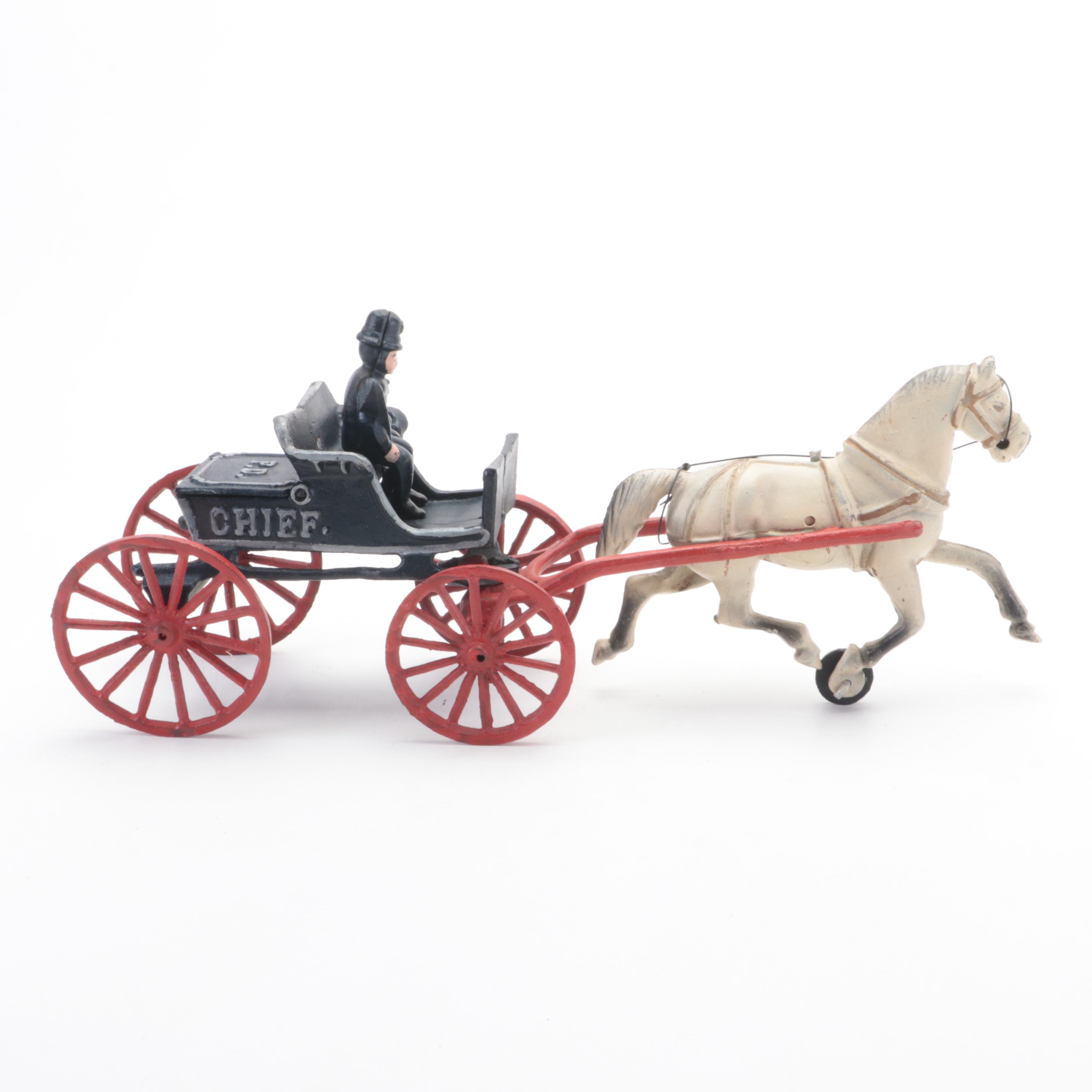 Painted Cast Iron Police Chief, Horse and Wagon Toy,  20th Century