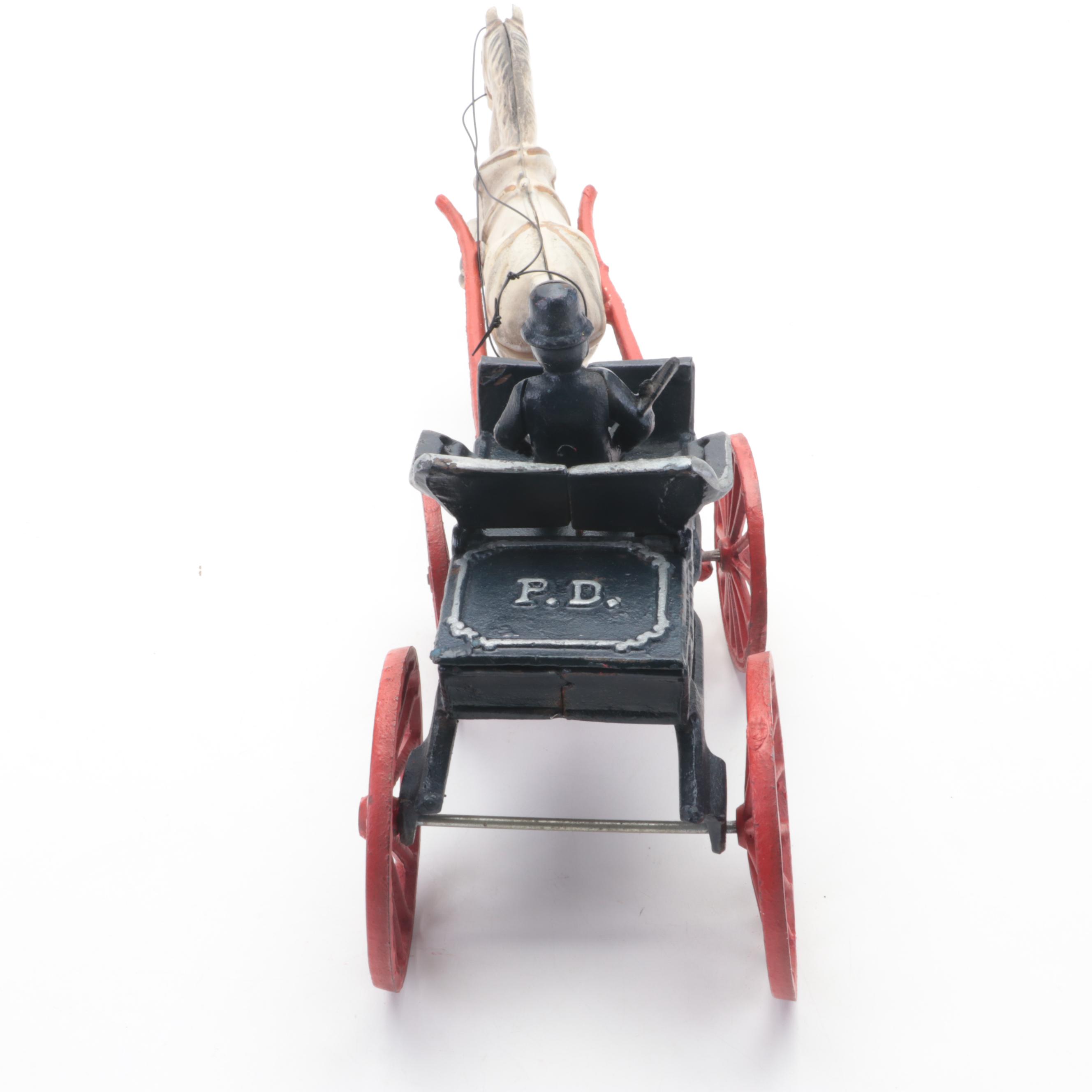 Painted Cast Iron Police Chief, Horse and Wagon Toy,  20th Century