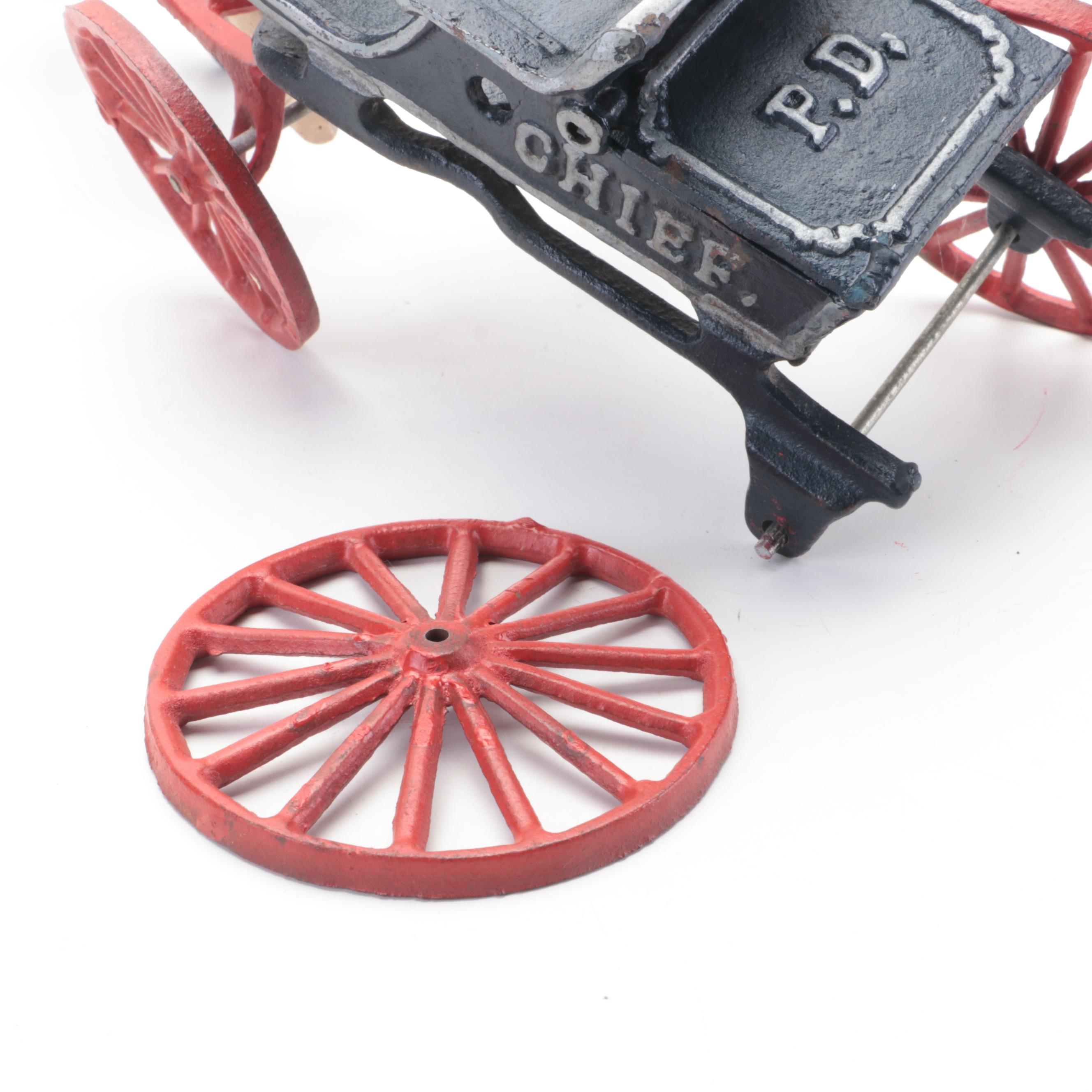 Painted Cast Iron Police Chief, Horse and Wagon Toy,  20th Century