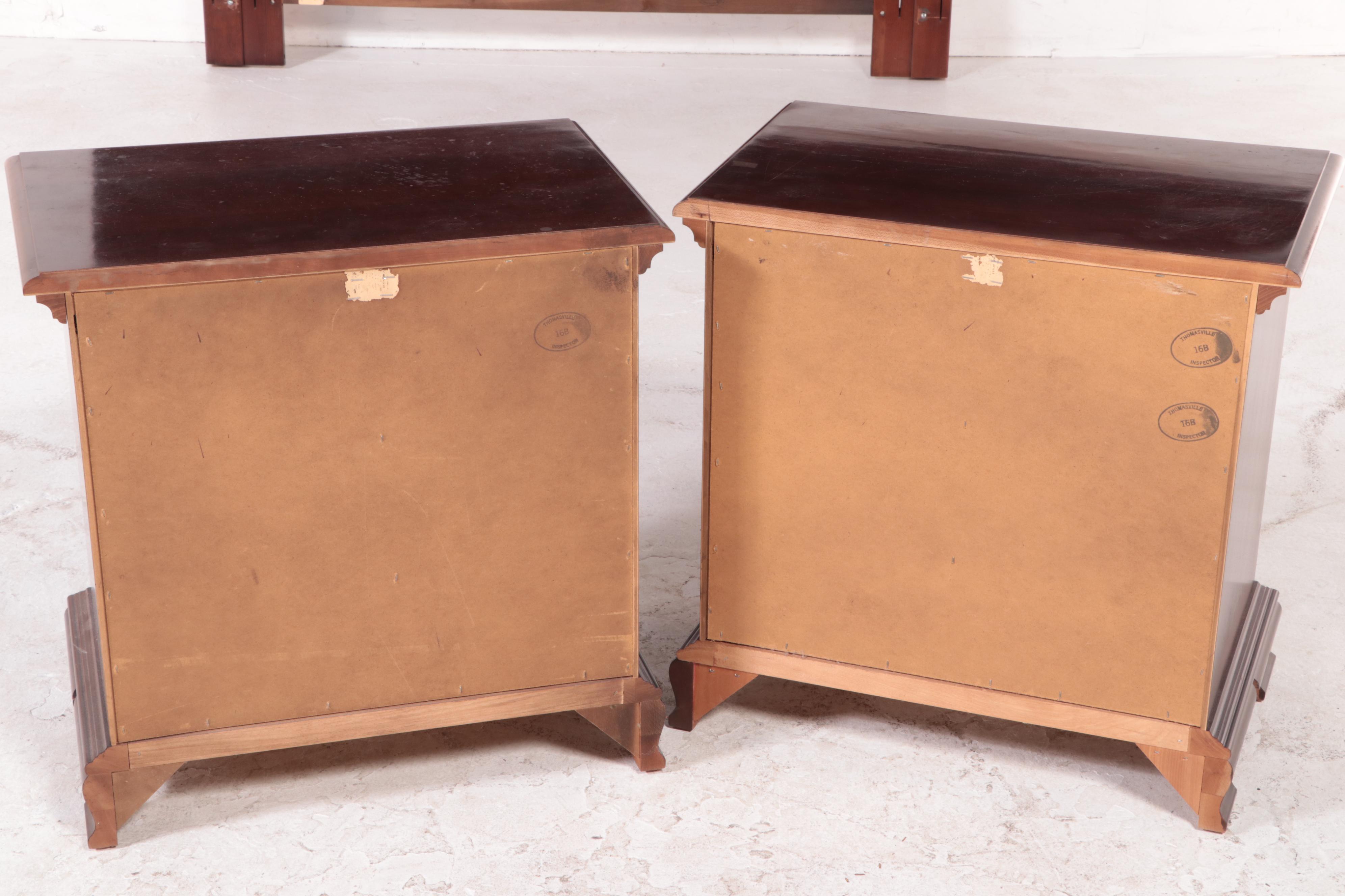 Thomasville Colonial Style Cherry Queen Headboard and Frame with Nightstands