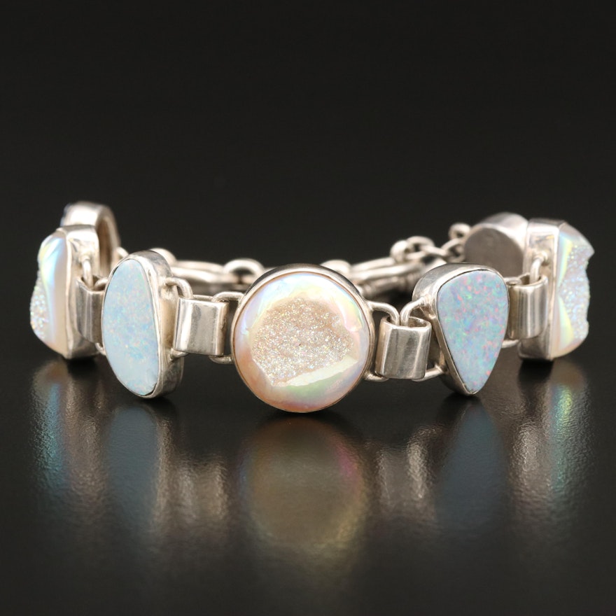 Starborn Creations Sterling Opal Doublet and Druzy Bracelet