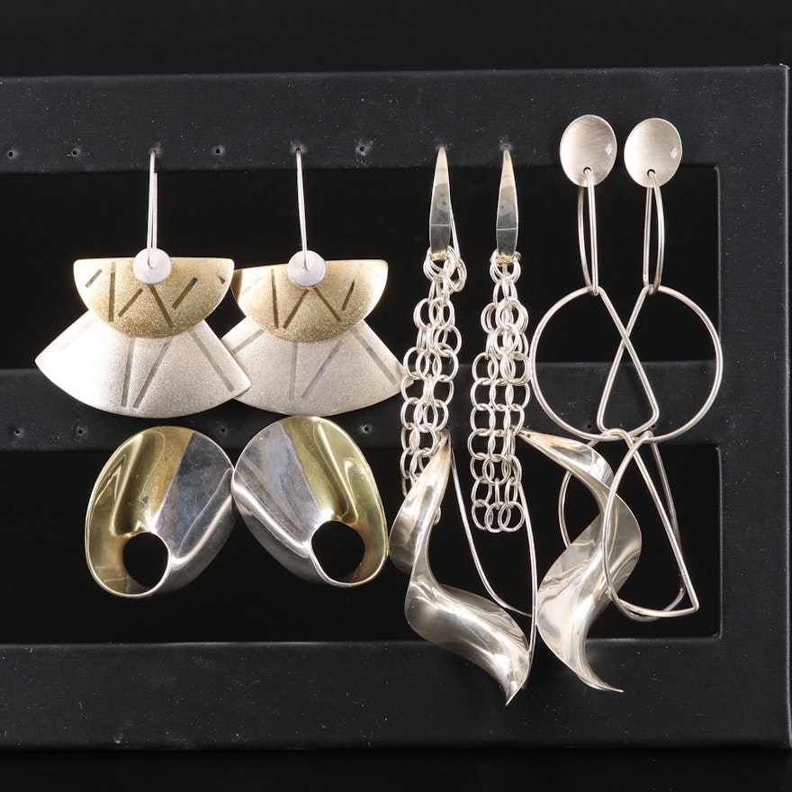 Sterling Earrings including Asymmetrical and Two-Tone