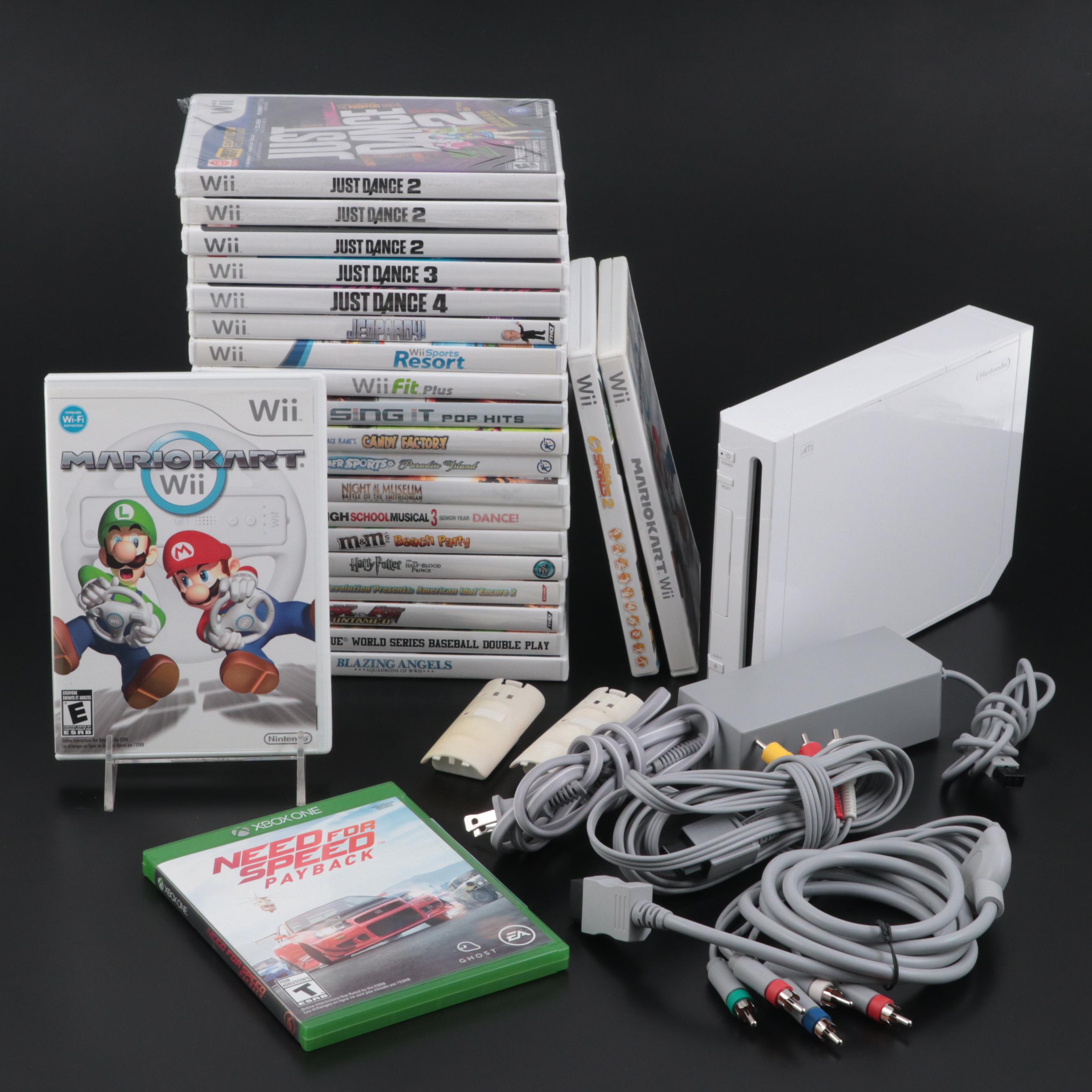 Nintendo Wii Gaming System with Games and Accessories Including Mario Kart, More