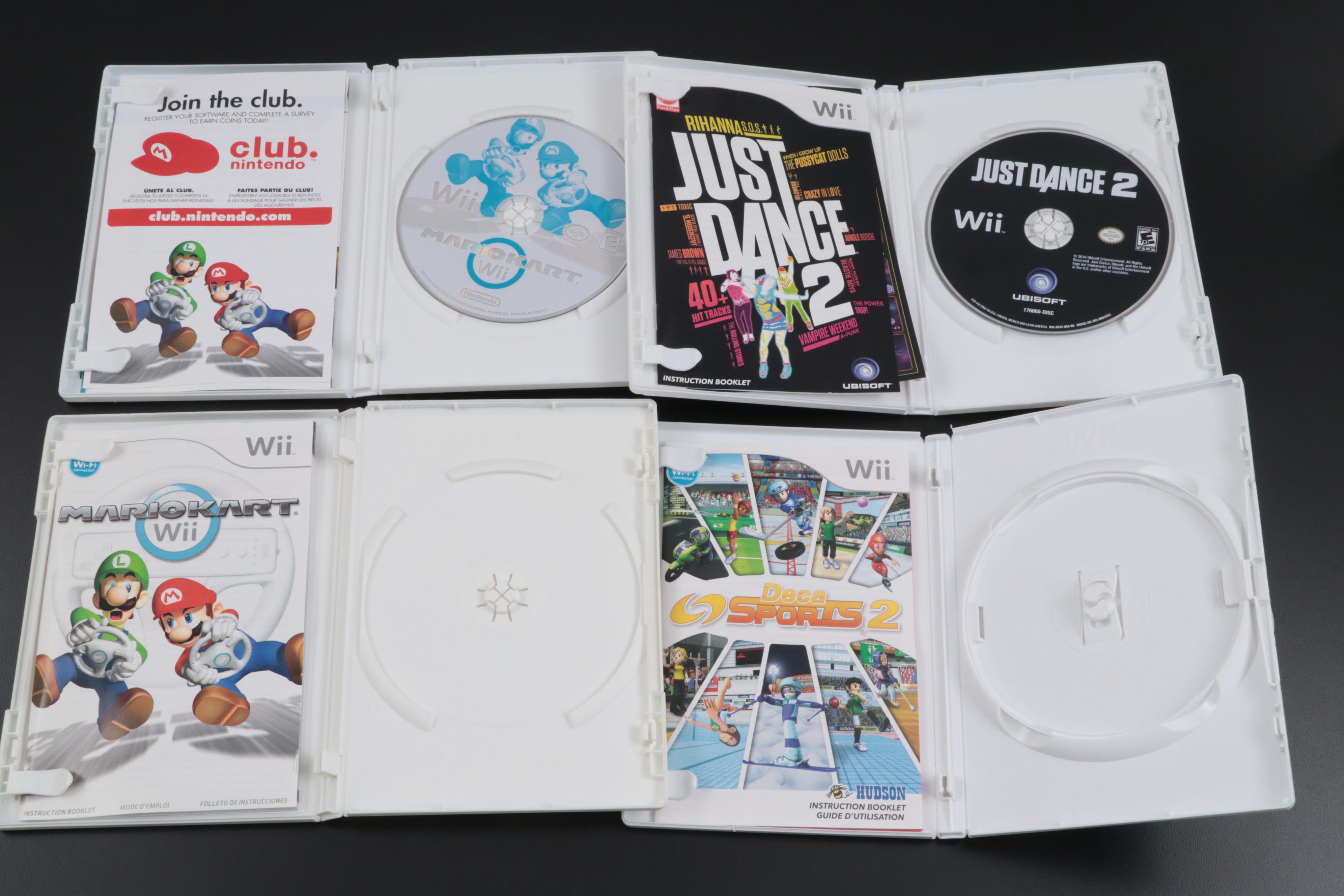 Nintendo Wii Gaming System with Games and Accessories Including Mario Kart, More