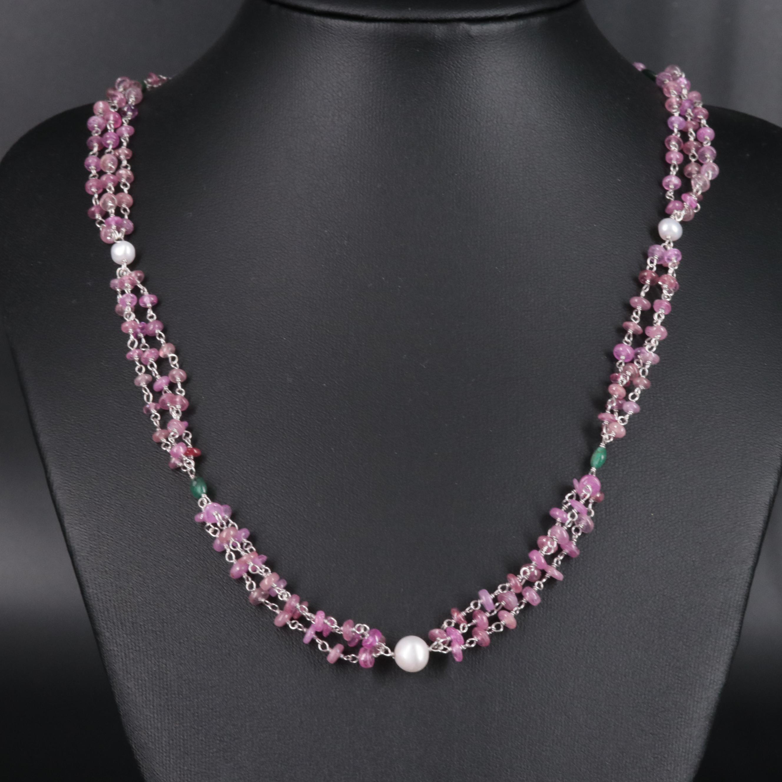 Sterling Silver Beaded Gemstone Necklace