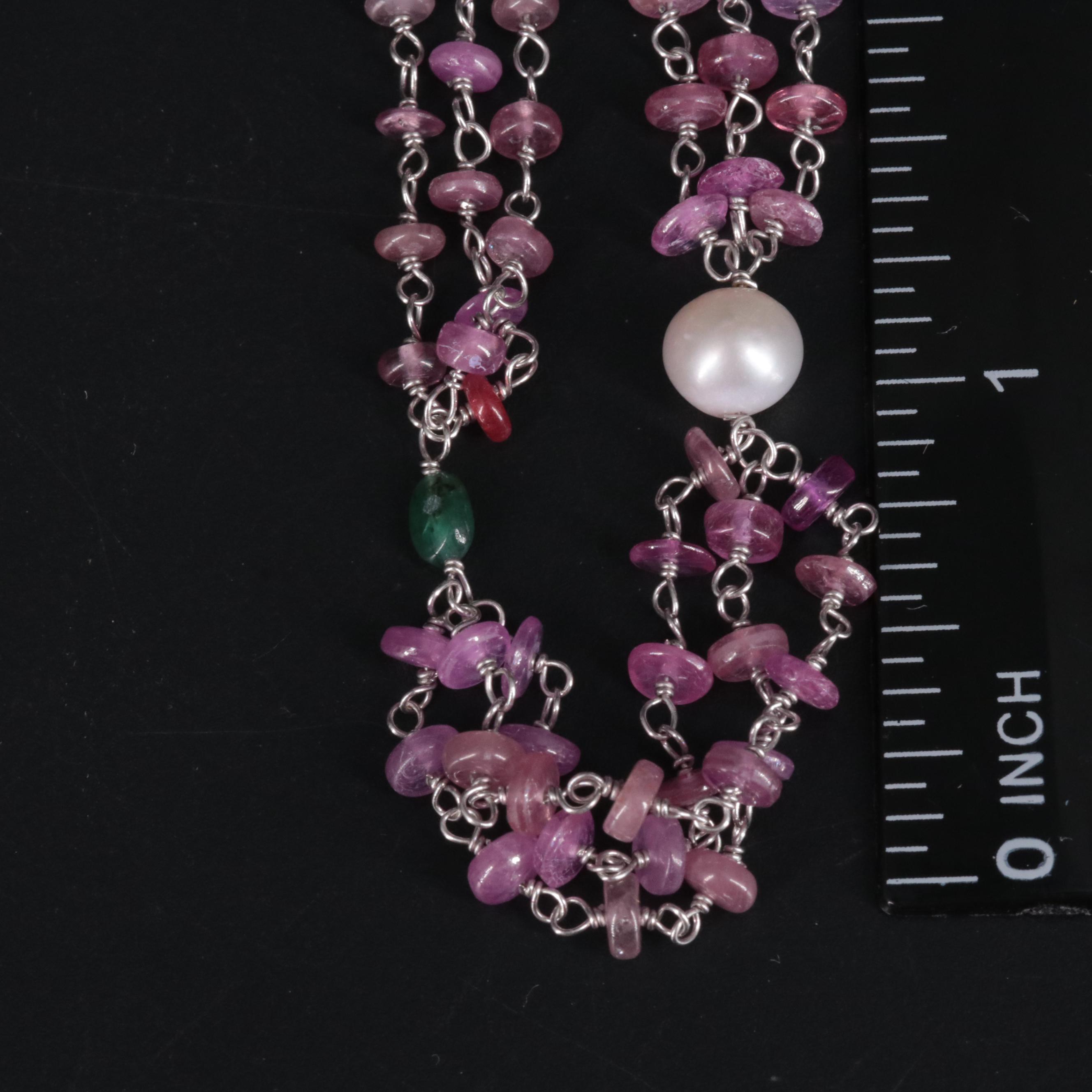 Sterling Silver Beaded Gemstone Necklace