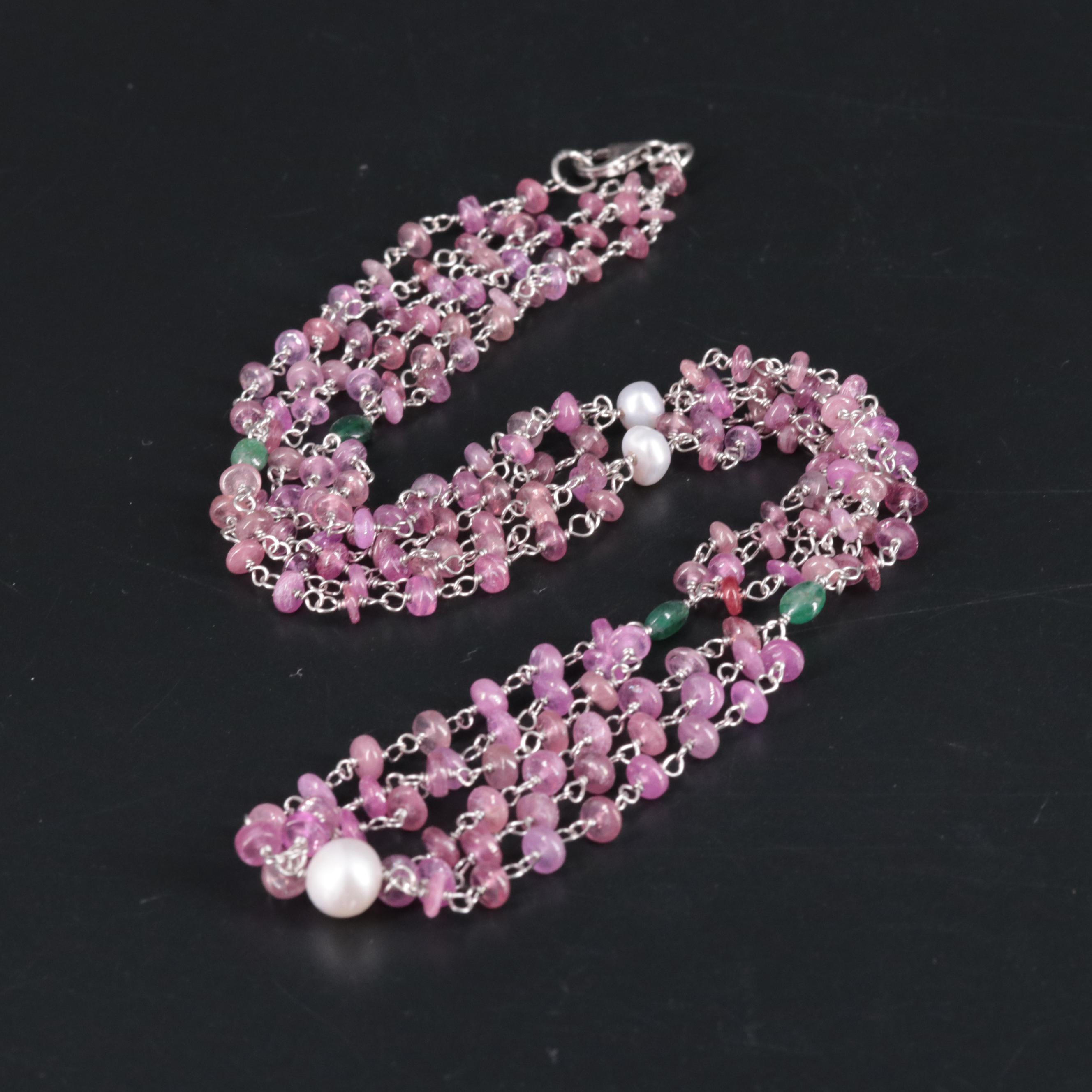 Sterling Silver Beaded Gemstone Necklace