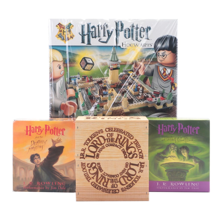 Harry Potter and The Lord of the Rings CD Box Sets with LEGO Hogwarts Toy Set
