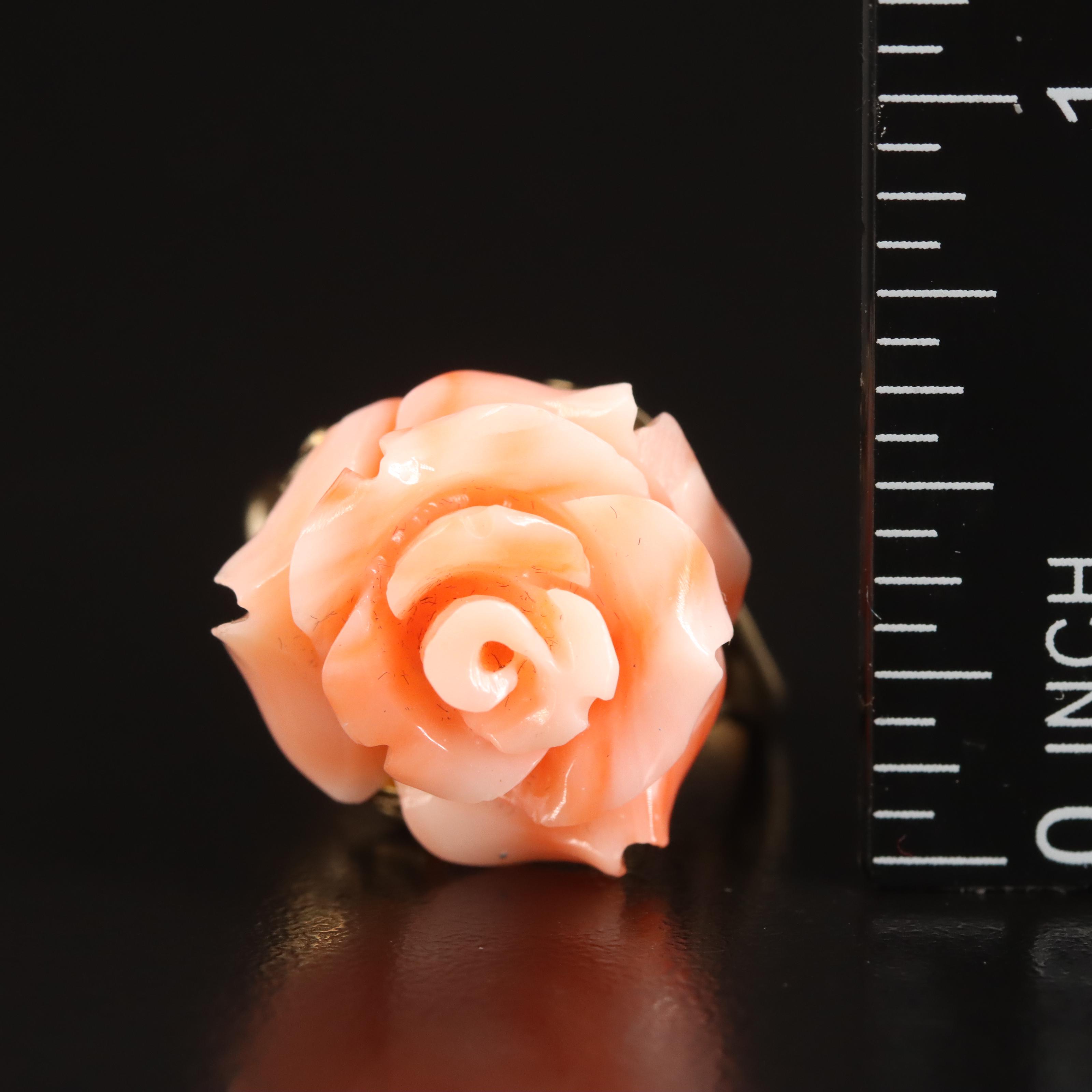 14K Carved Coral Rose Ring