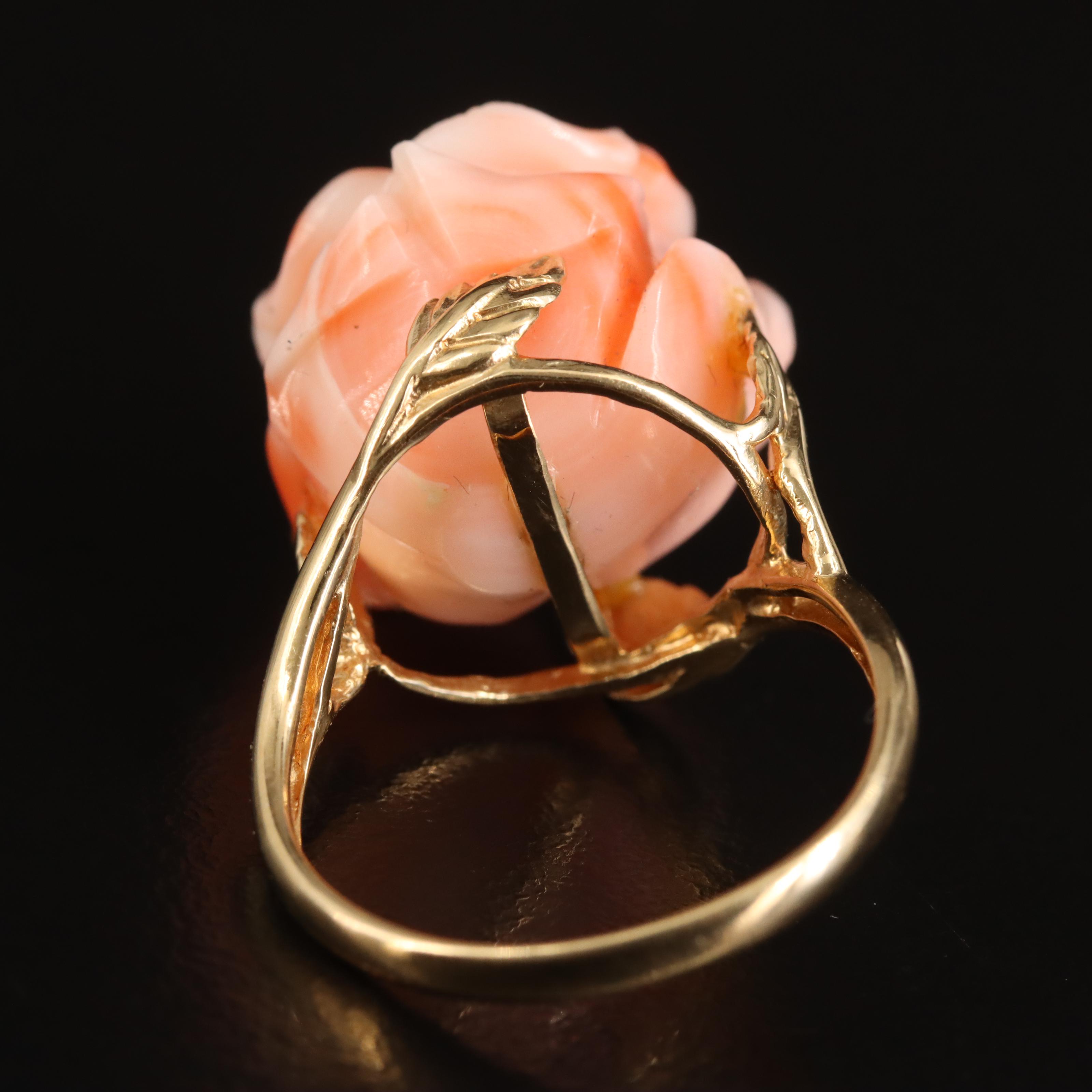 14K Carved Coral Rose Ring