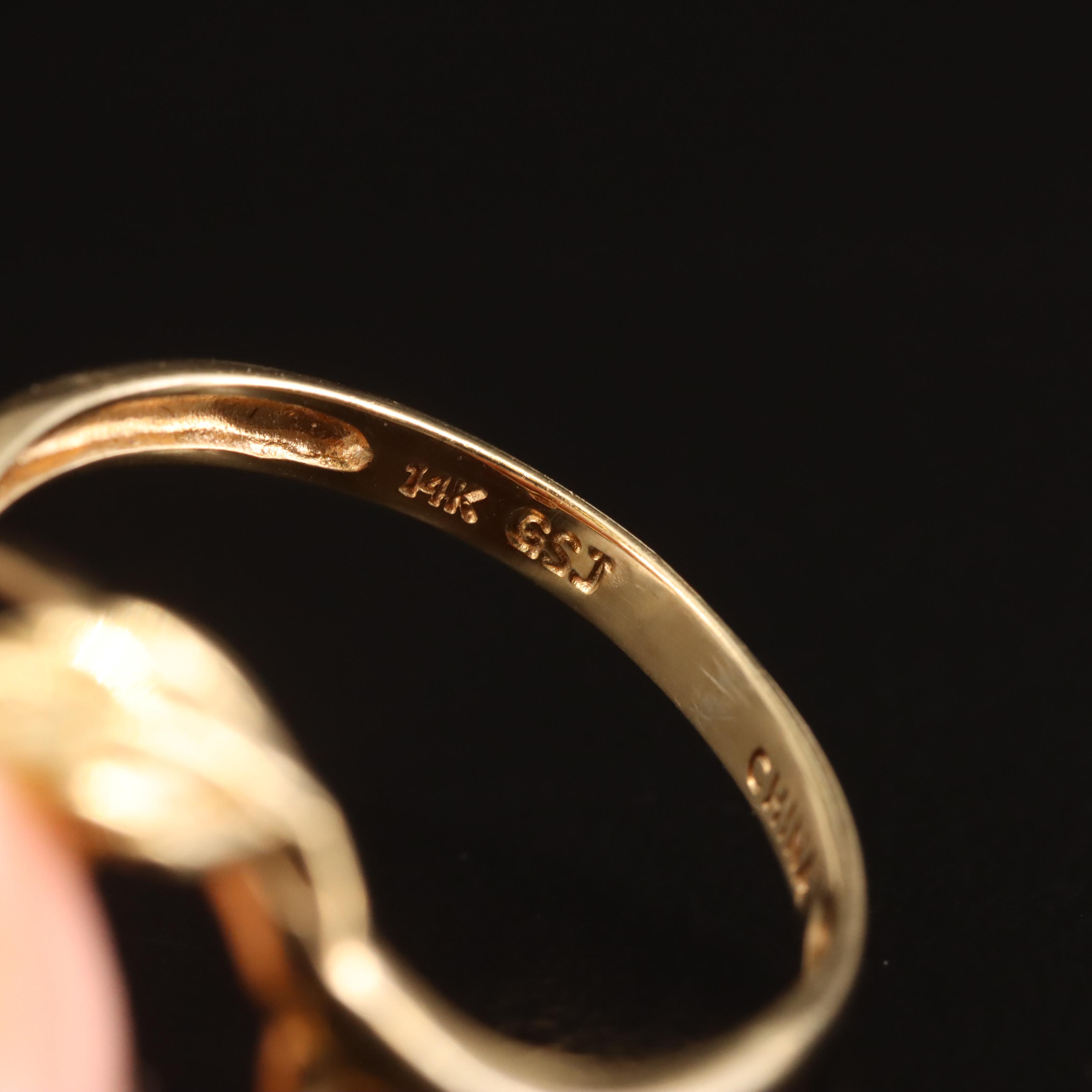 14K Carved Coral Rose Ring