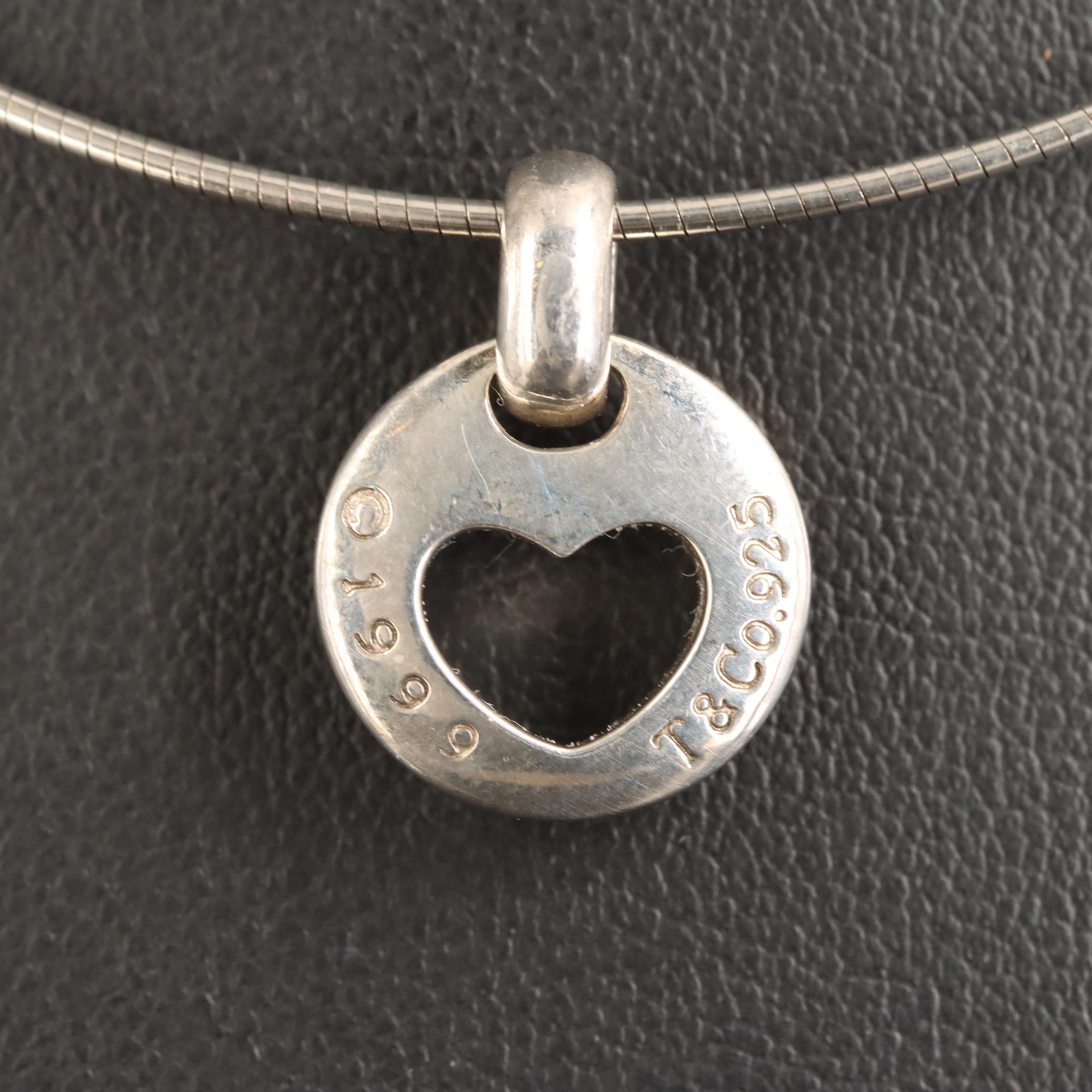 Tiffany & Co. "Stencil" Sterling Heart Pendant Necklace