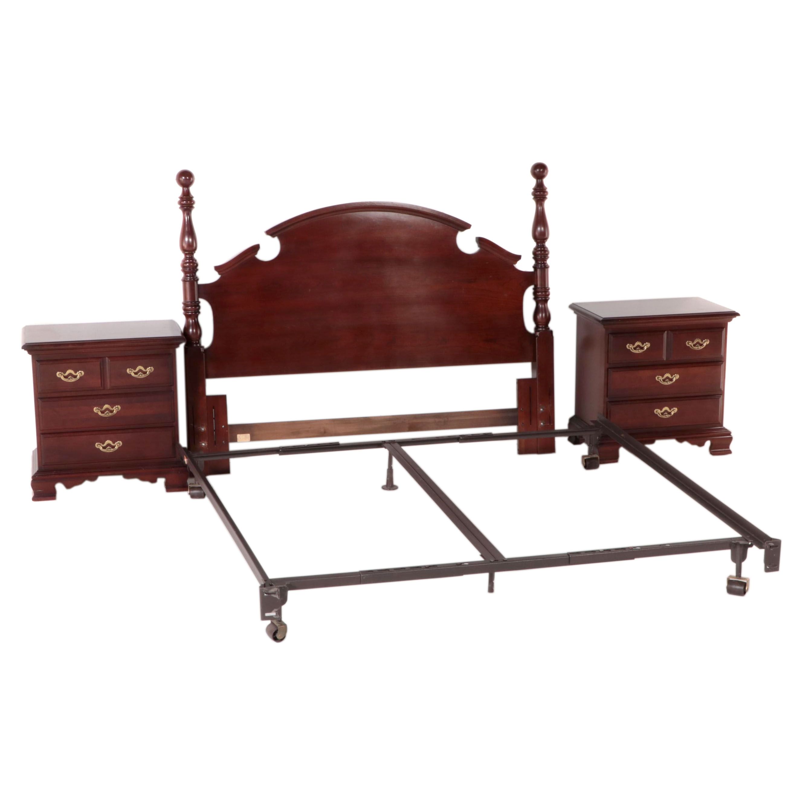 Thomasville Colonial Style Cherry Queen Headboard and Frame with Nightstands