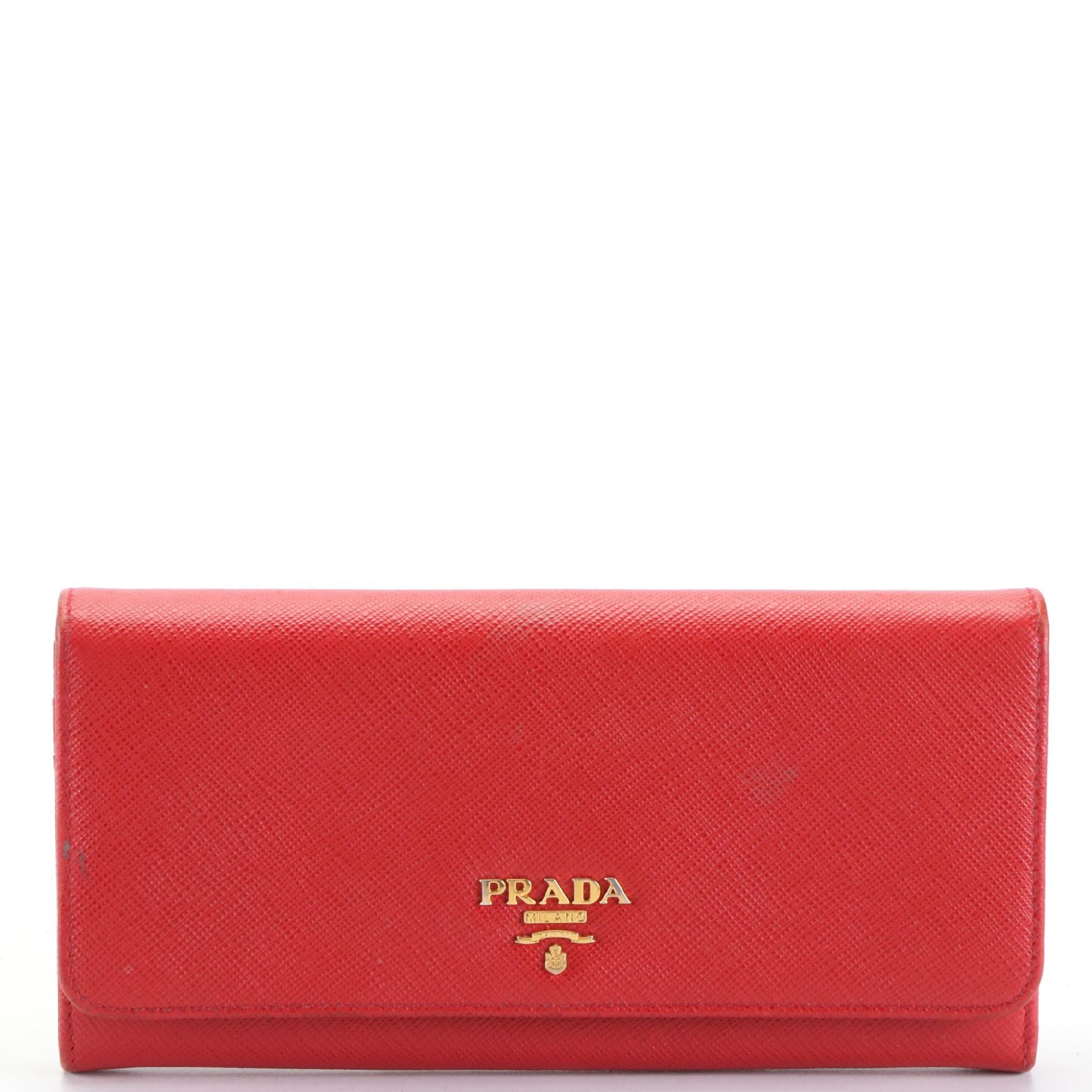 Prada Long Wallet in Red Saffiano Leather
