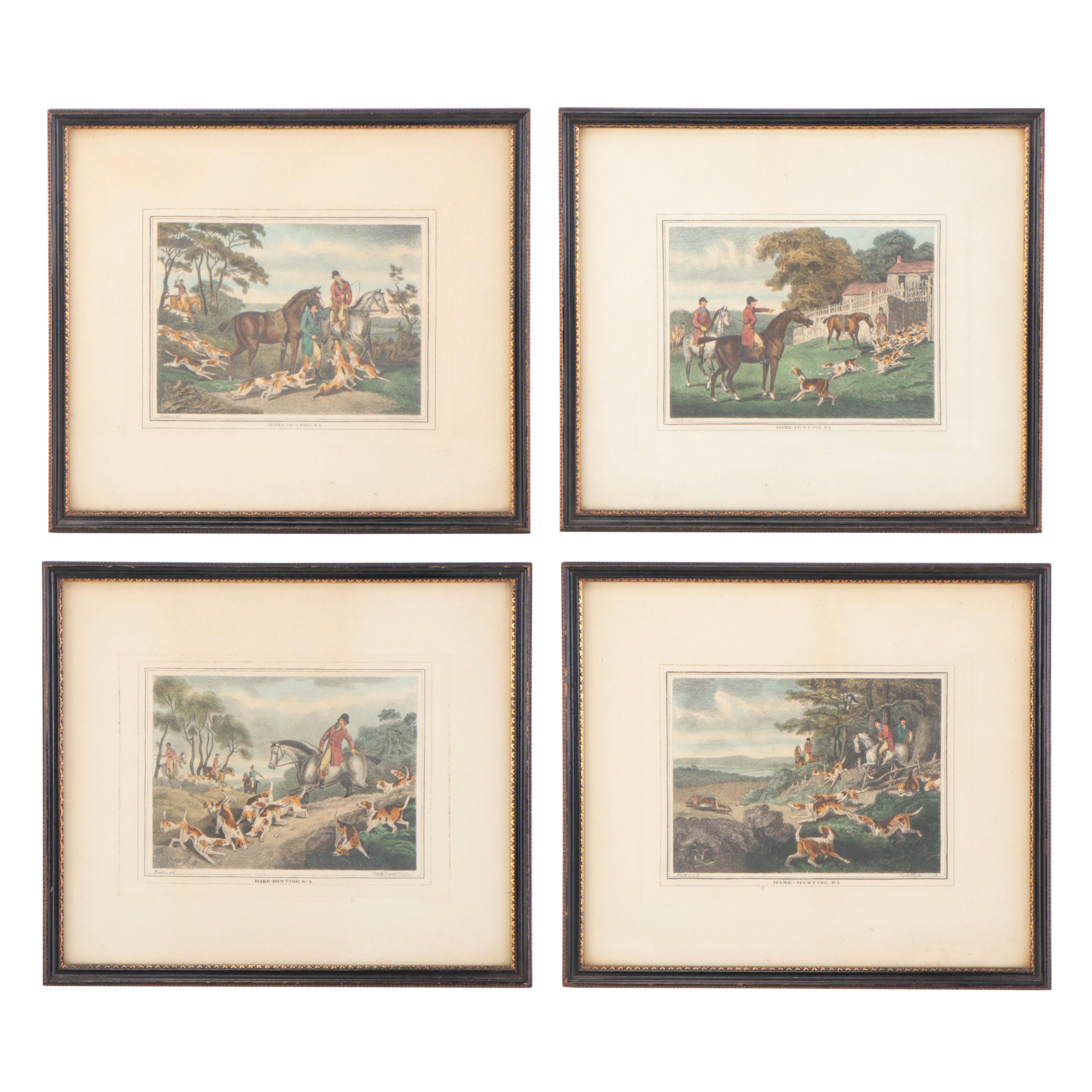 Hand-Colored Engravings After Samuel Howitt from Hare Hunting Series