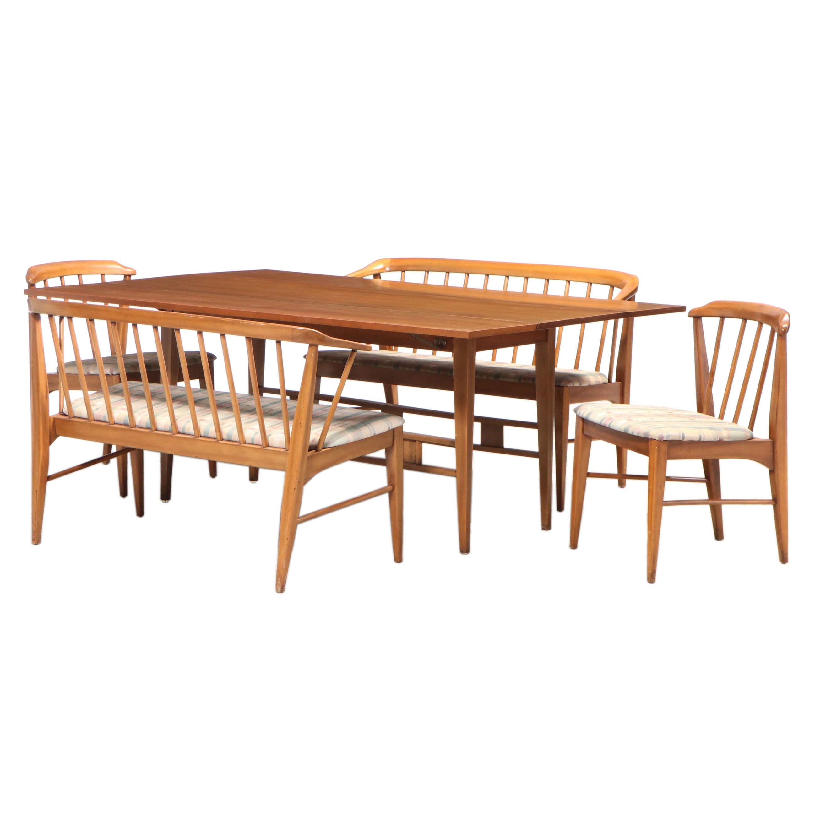 Mid-Century Modern Maple Drop-Leaf Dining Table with Chairs and Bench Seating