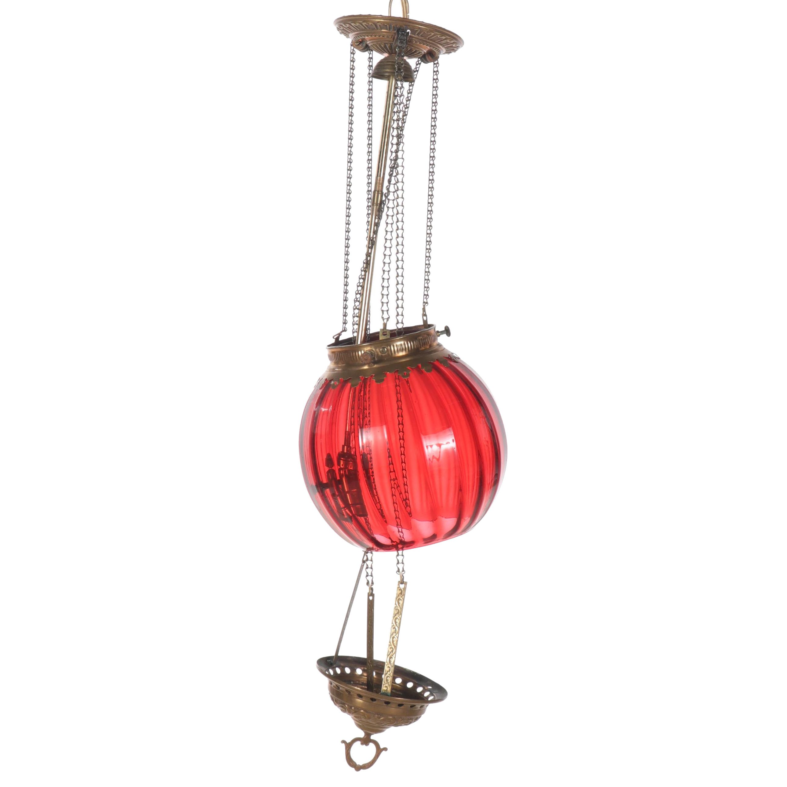 Victorian Style Ruby Glass Pendant Light, Adapted 20th Century