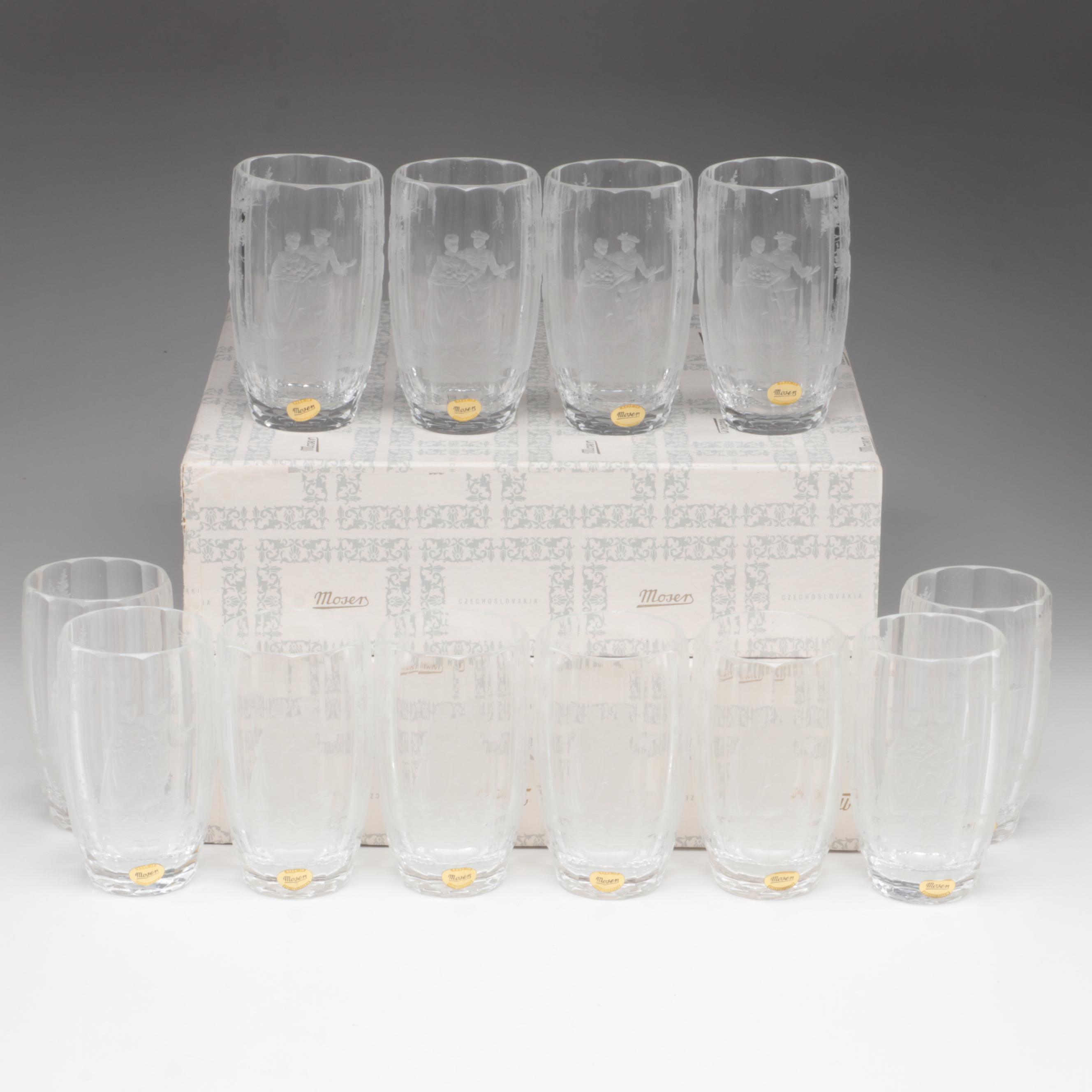 Moser "Maria Theresa" Cut and Engraved Czech Crystal Juice Glasses, Late 20th C.