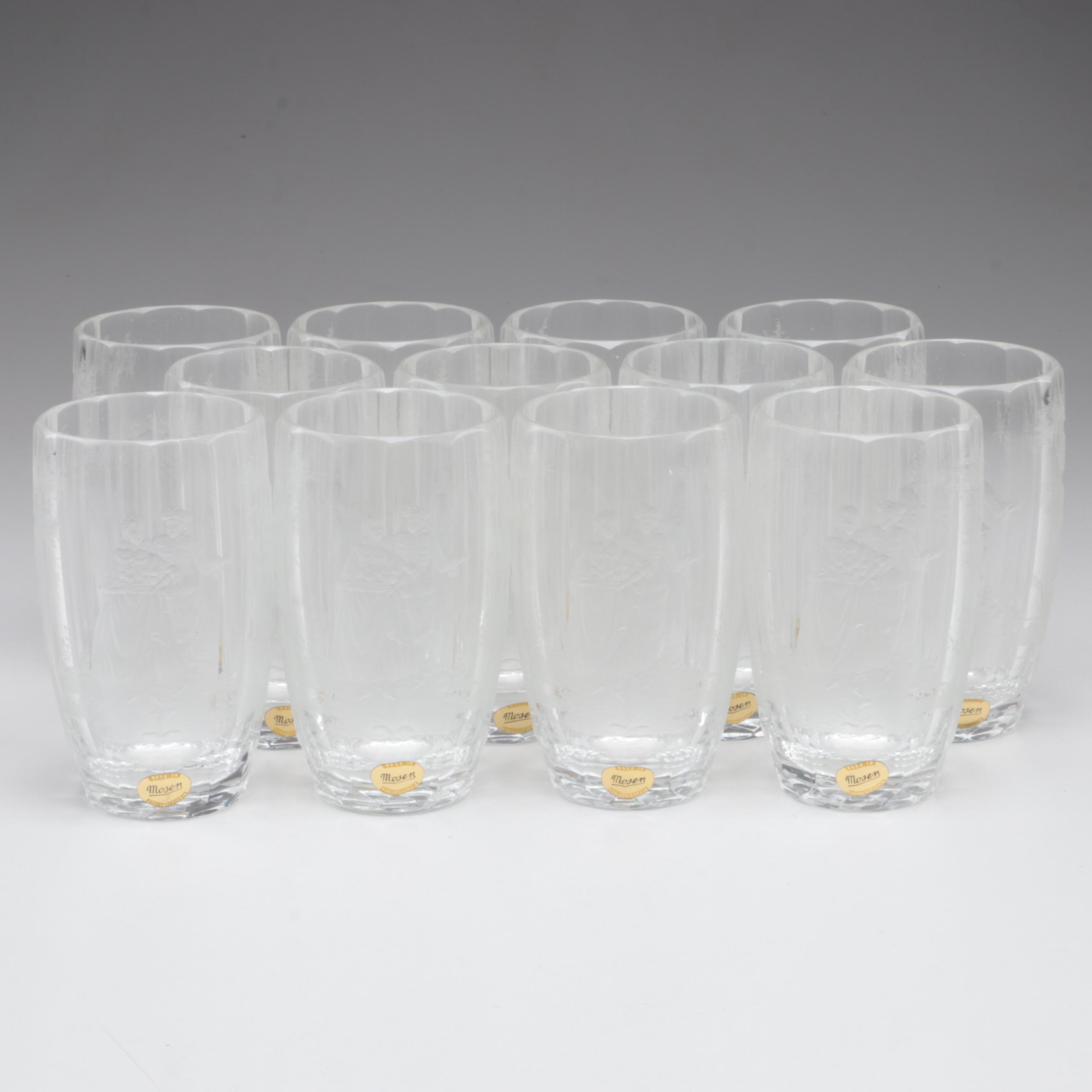 Moser "Maria Theresa" Cut and Engraved Czech Crystal Juice Glasses, Late 20th C.