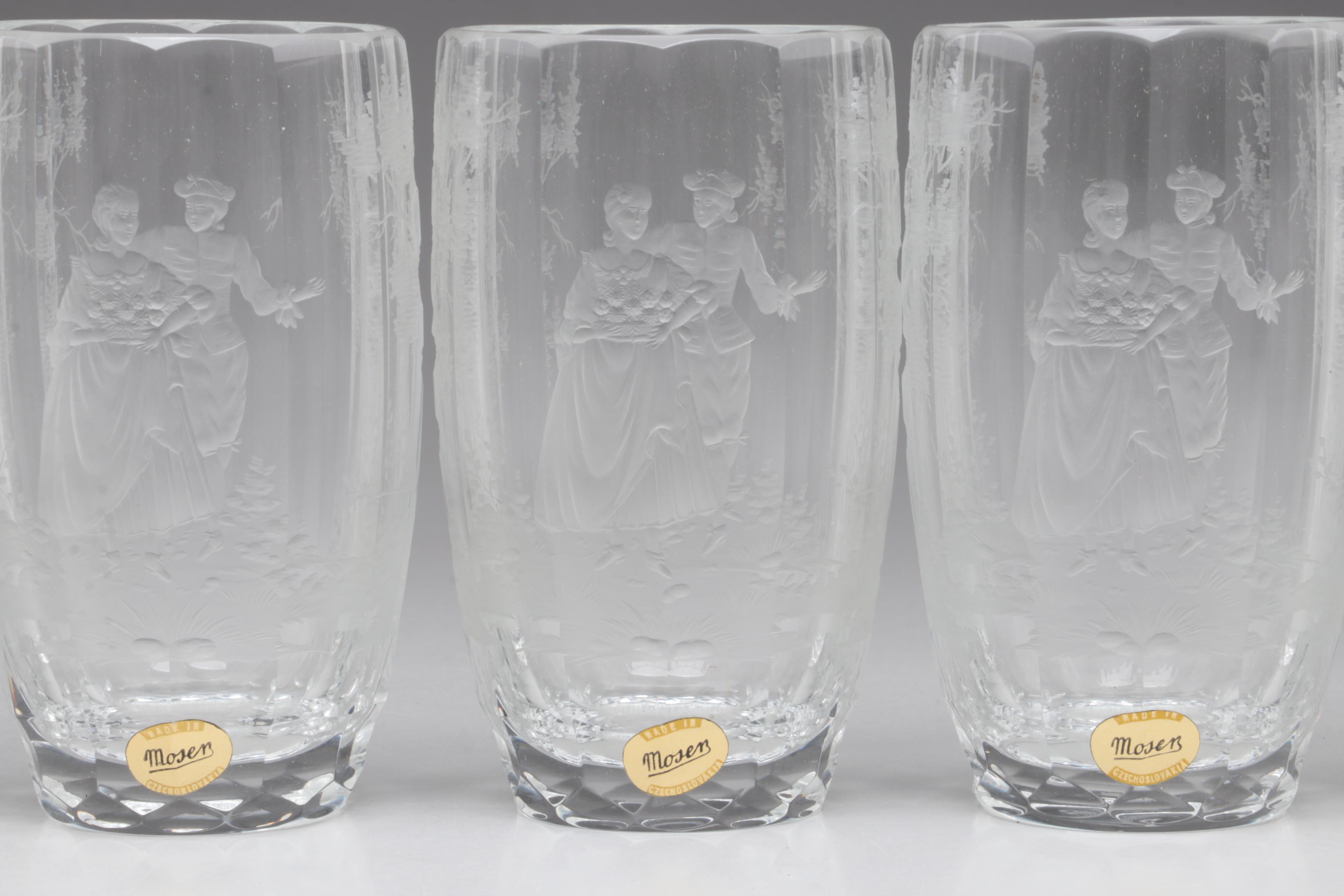 Moser "Maria Theresa" Cut and Engraved Czech Crystal Juice Glasses, Late 20th C.