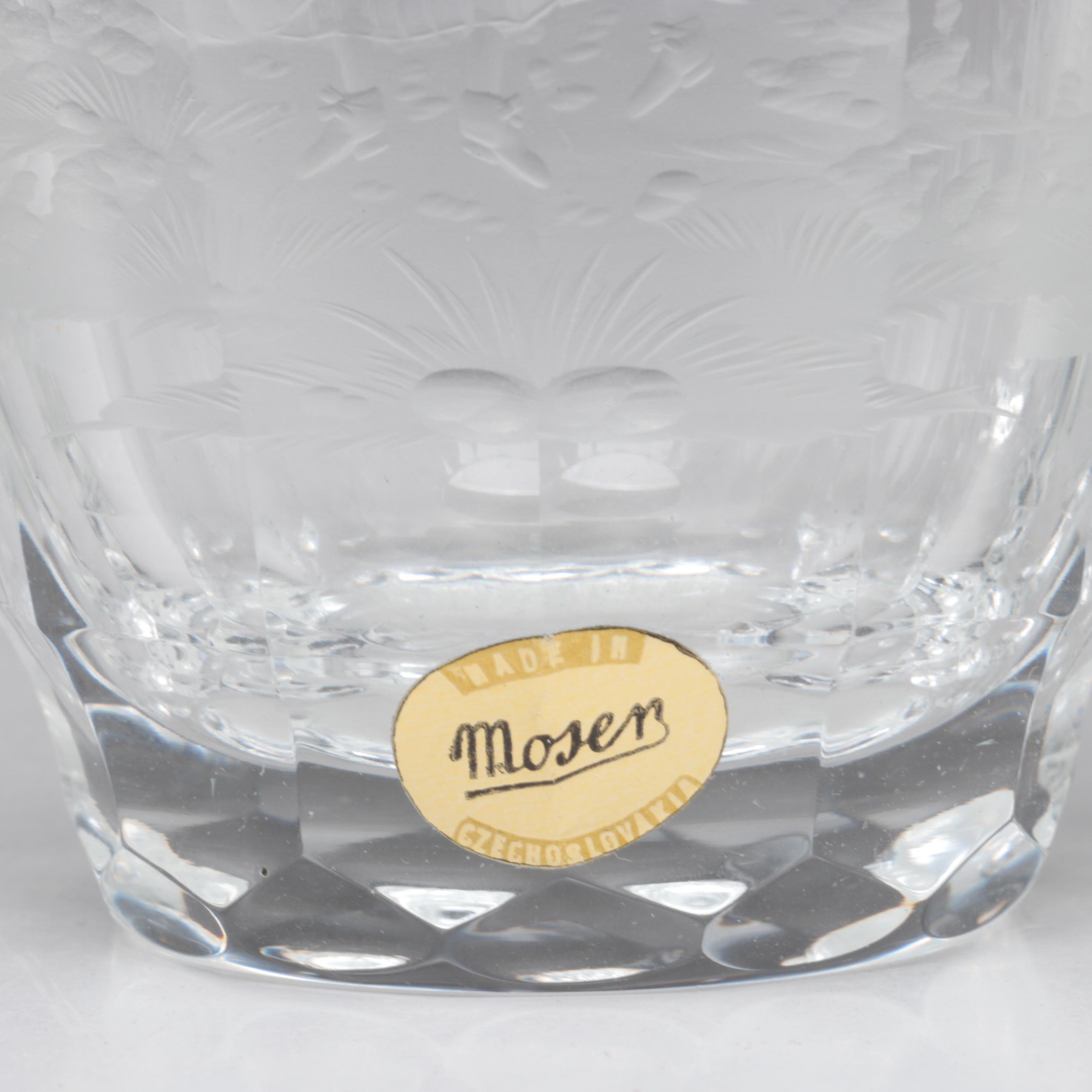 Moser "Maria Theresa" Cut and Engraved Czech Crystal Juice Glasses, Late 20th C.