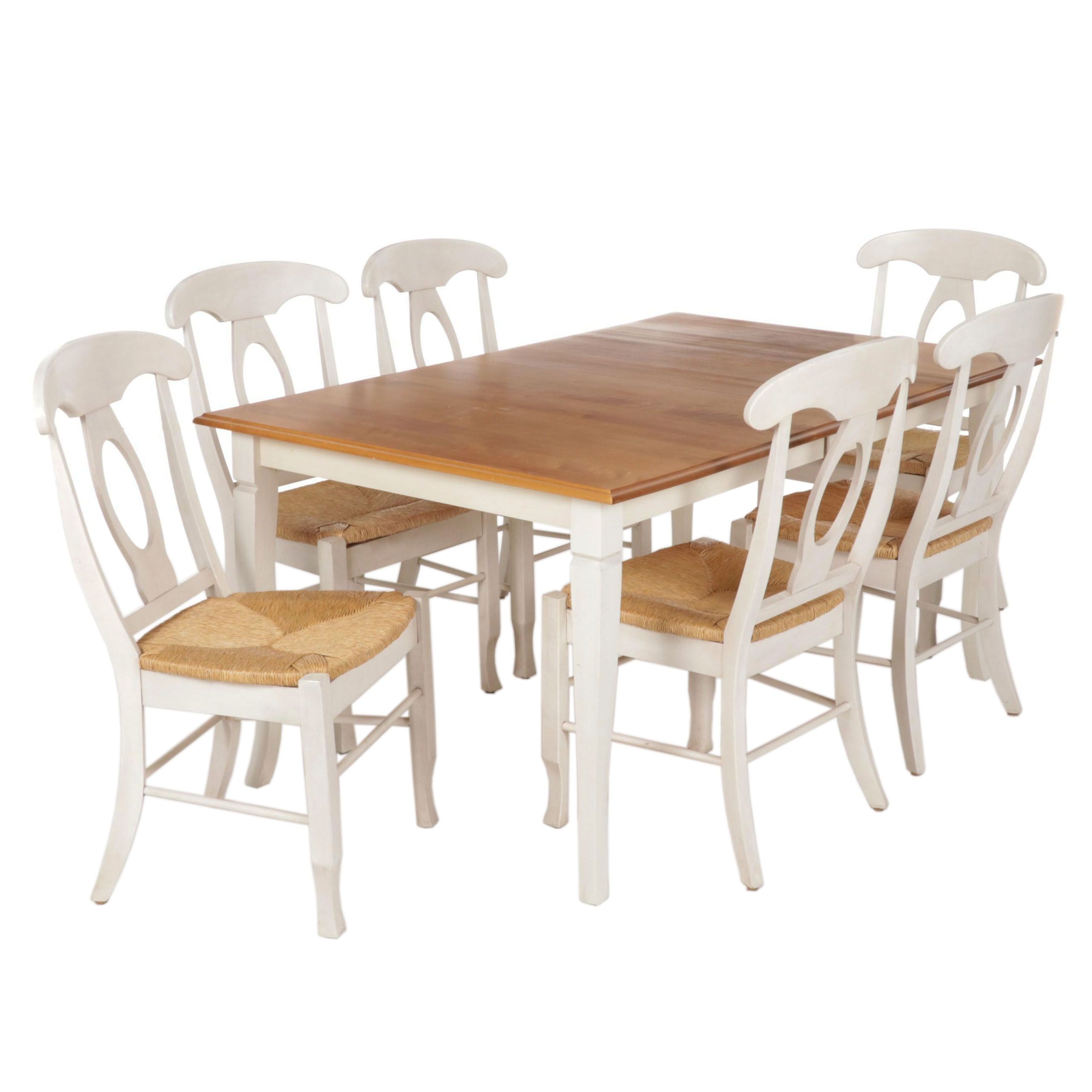 Bedard Canadian Maple Dining Table with White Painted Frame and Six Chairs