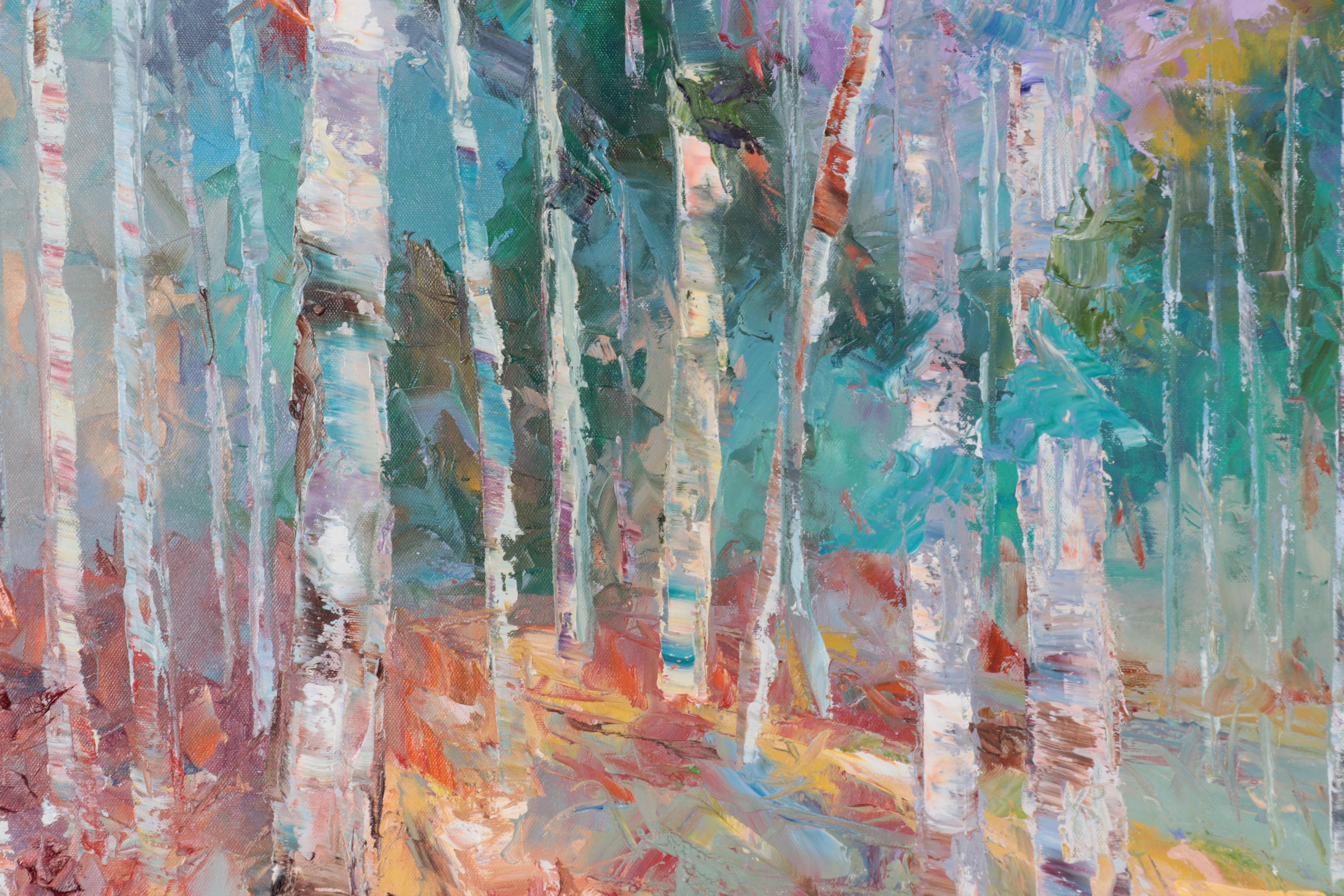 Karen Rolfes Large-Scale Impasto Oil Painting of Forest, Late 20th Century