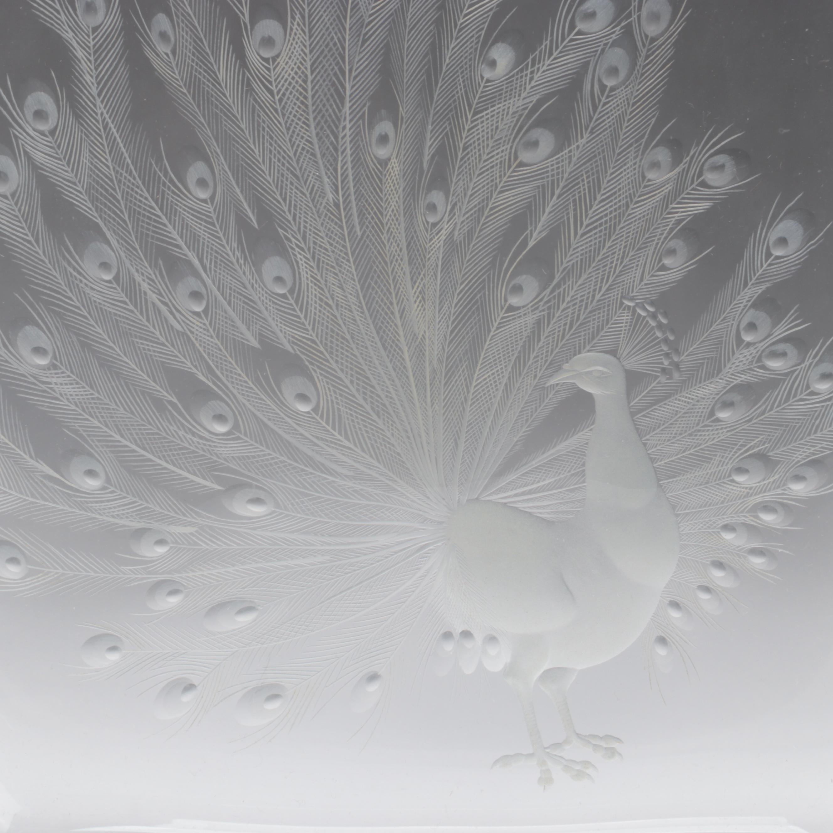 Vladimír Skála for Moser Peacock Engraved Bohemian Czech Crystal Vase, 1990